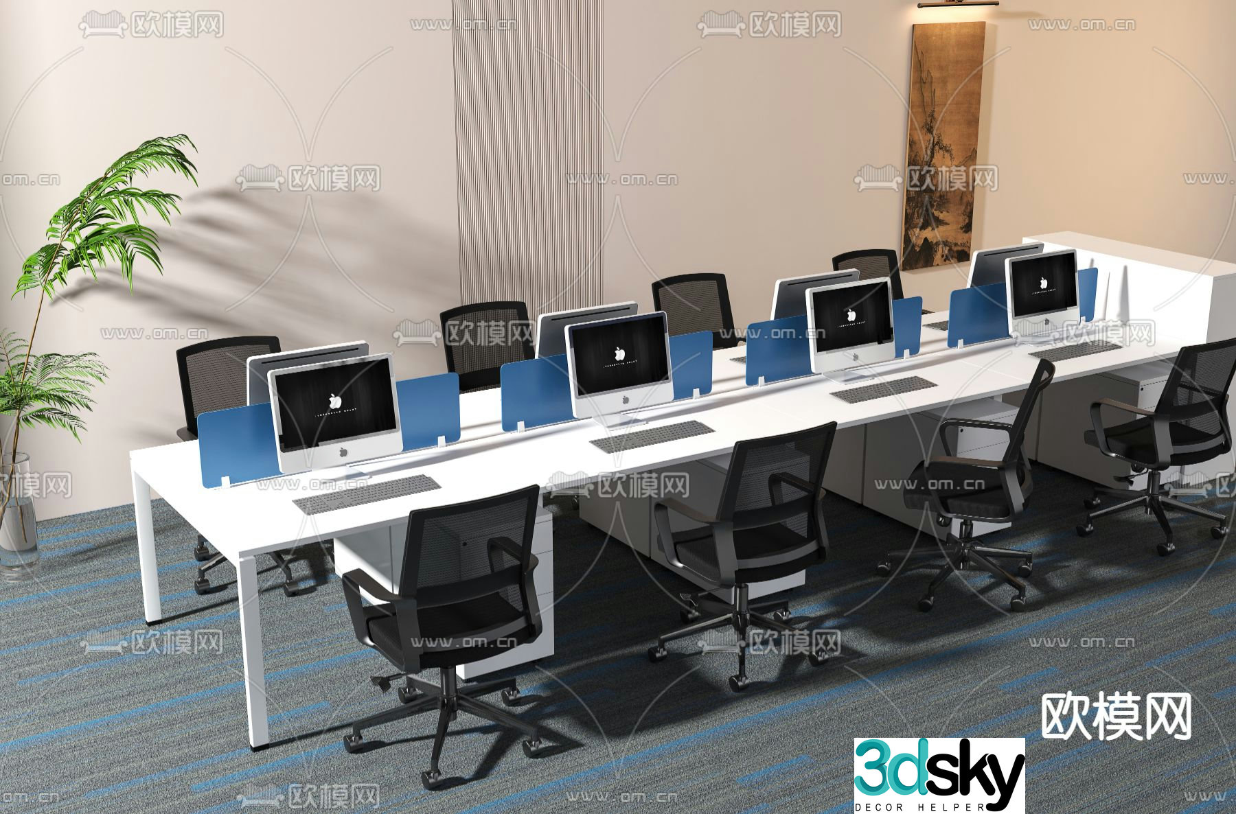 Office desk and chair station 3D model