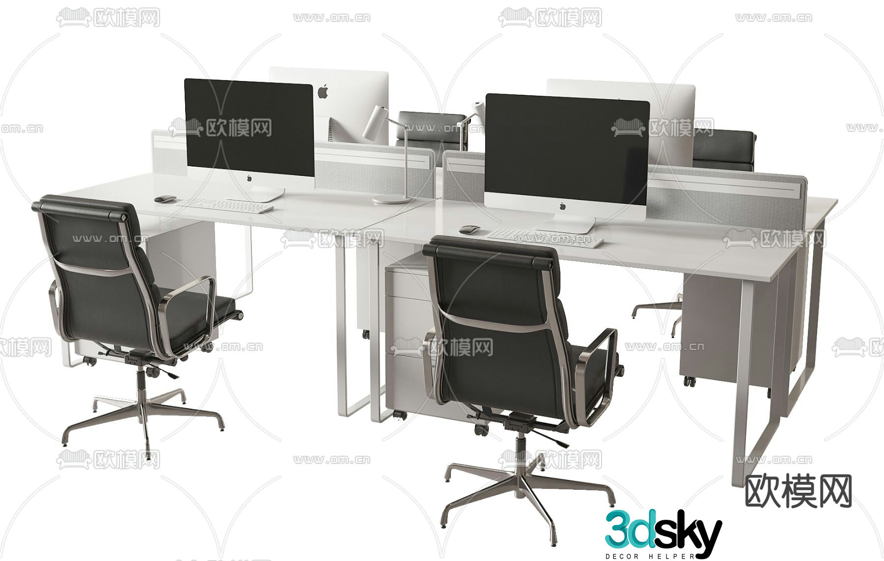 Office desk and chair station 3D model