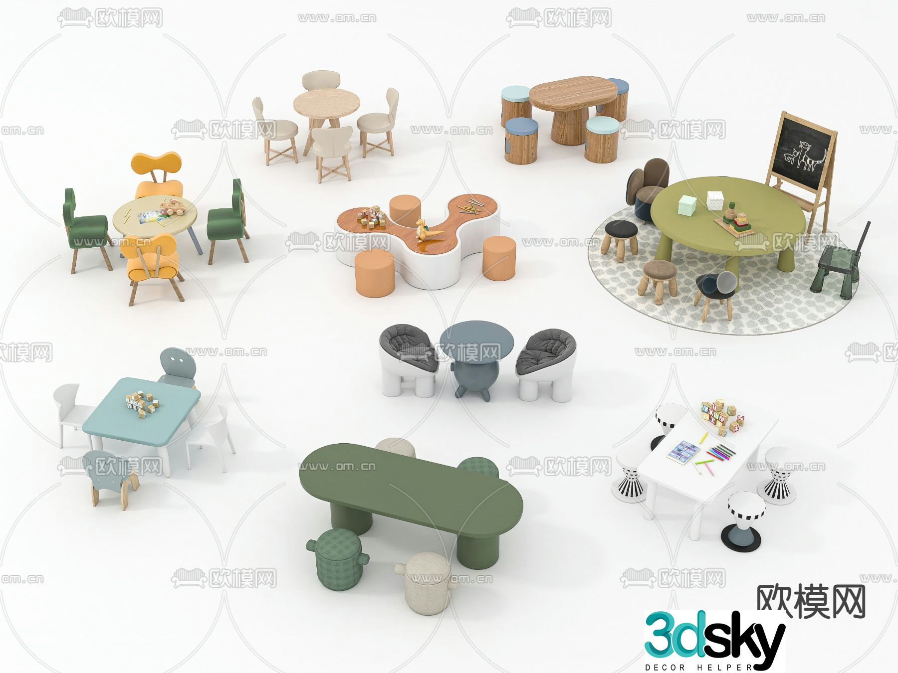 Modern children’s table and chair 3d model