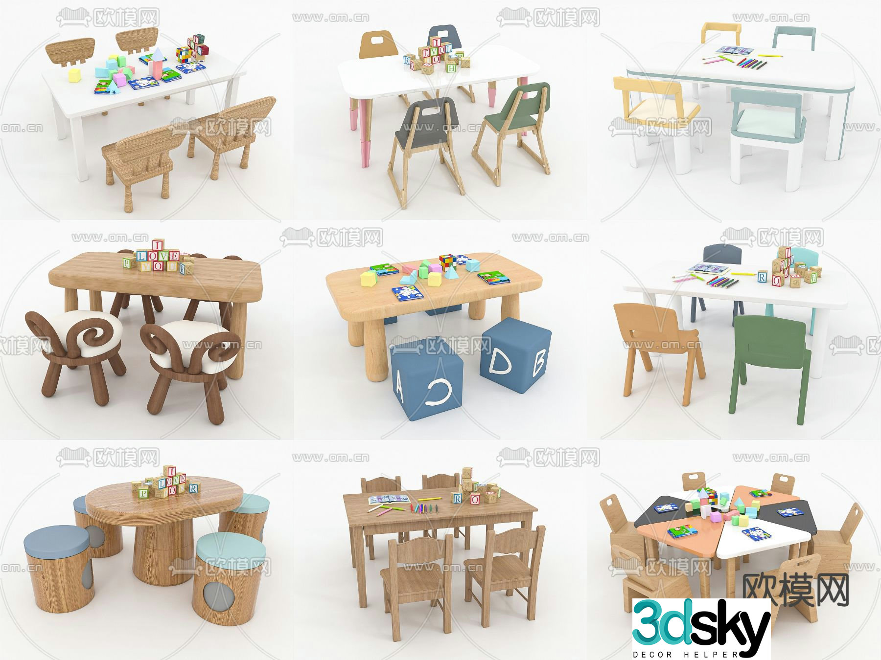 Modern children’s table and chair 3d model