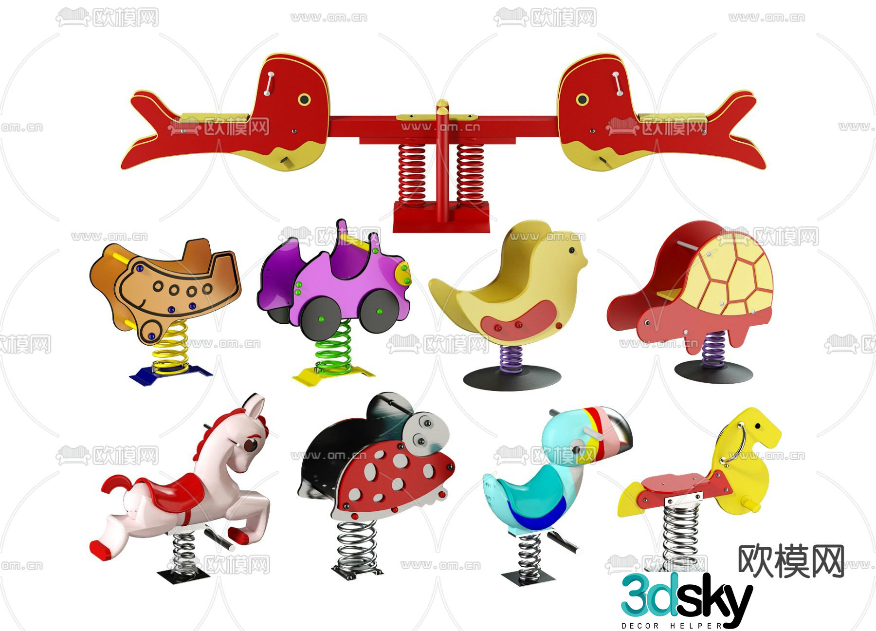 rocking horse seesaw children's play 3d model