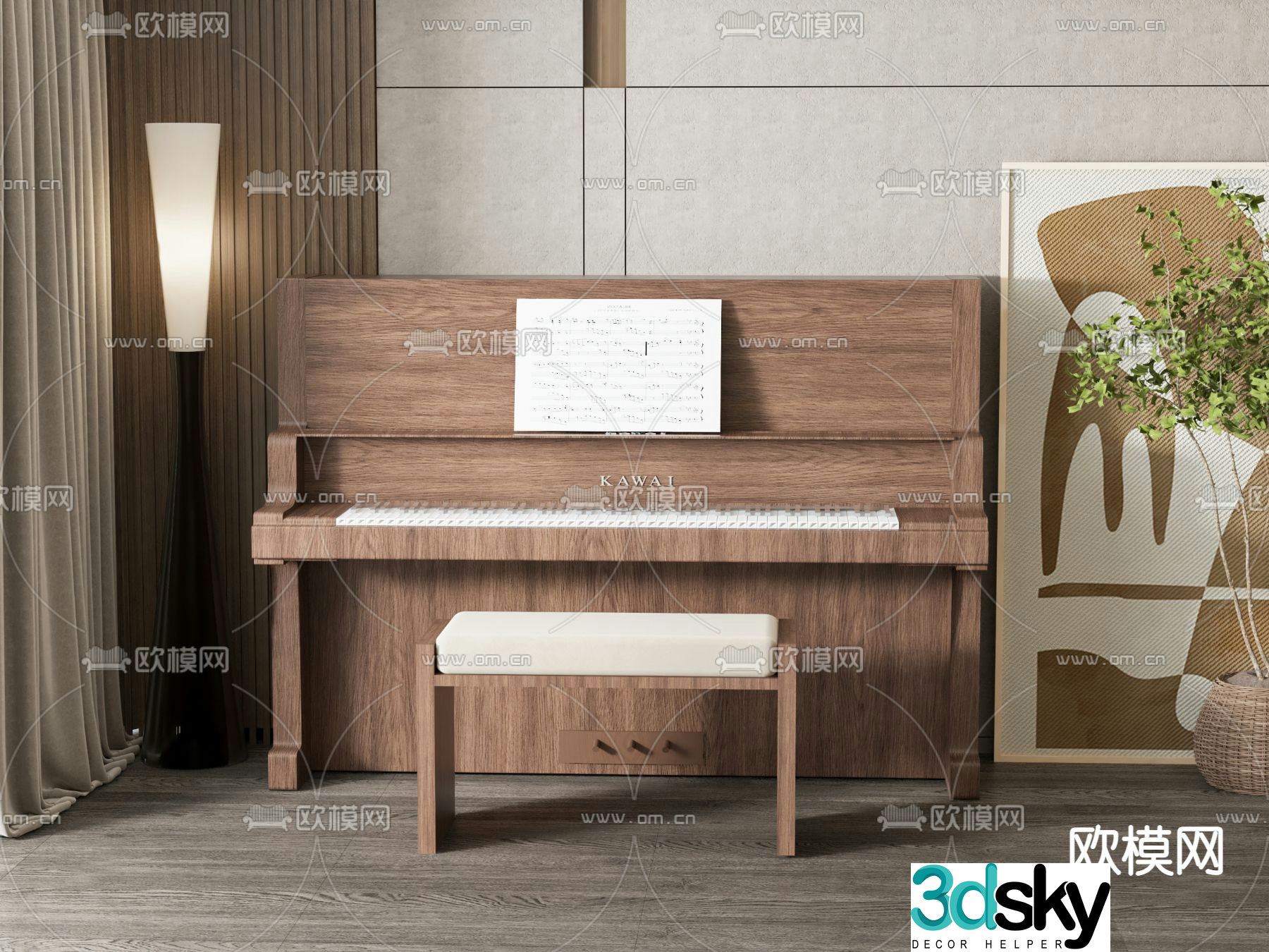 solid wood piano 3d model
