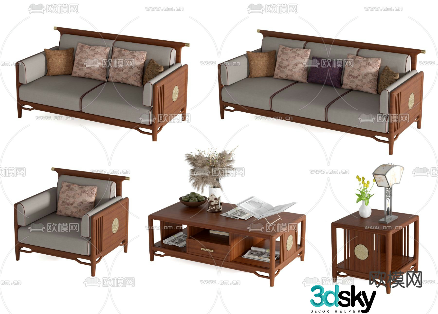 New Chinese style sofa office sofa 3d model