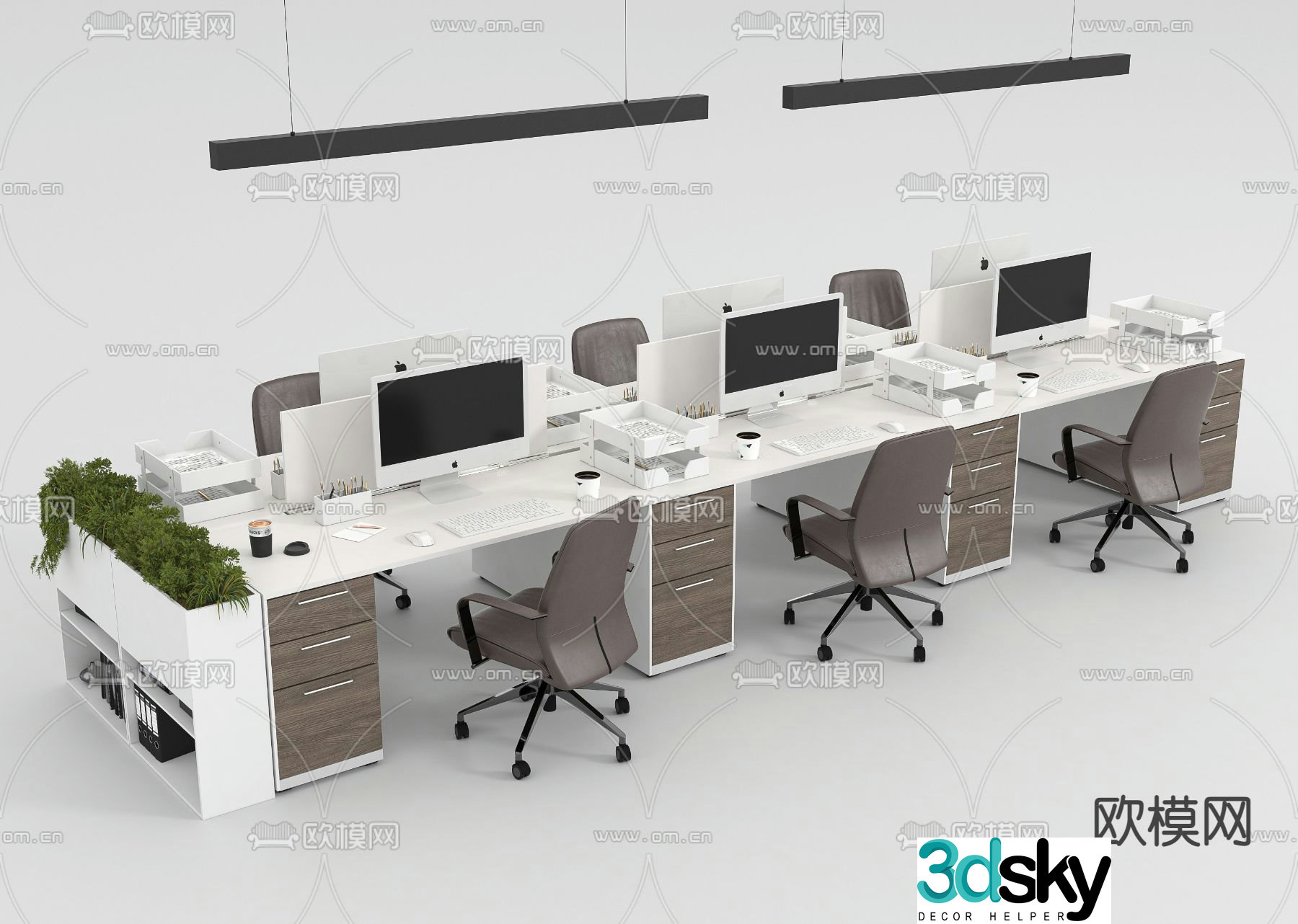 Office desk and chair card space 3d model