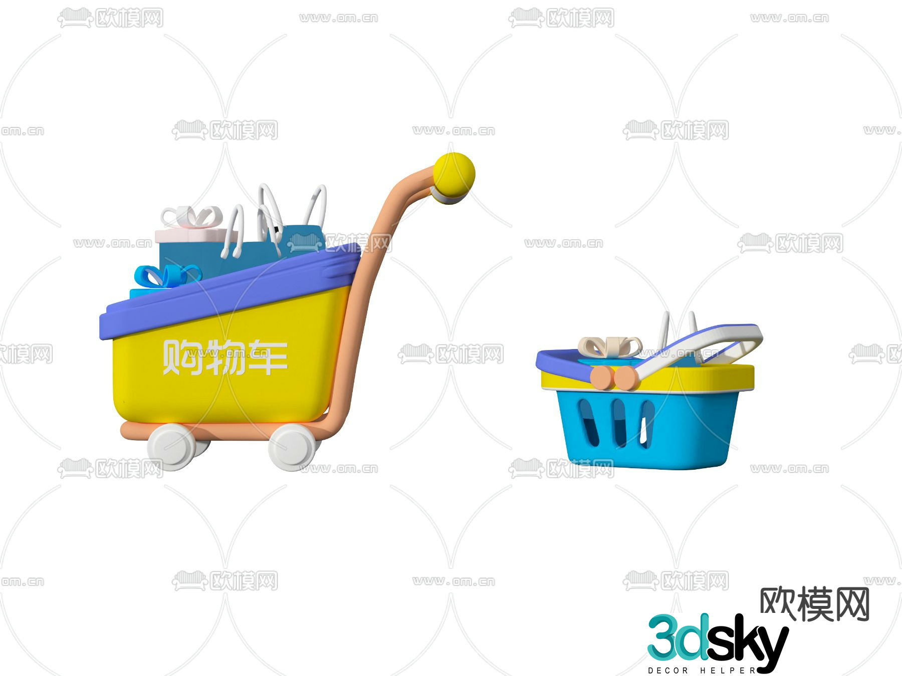 shopping cart shopping basket 3d model