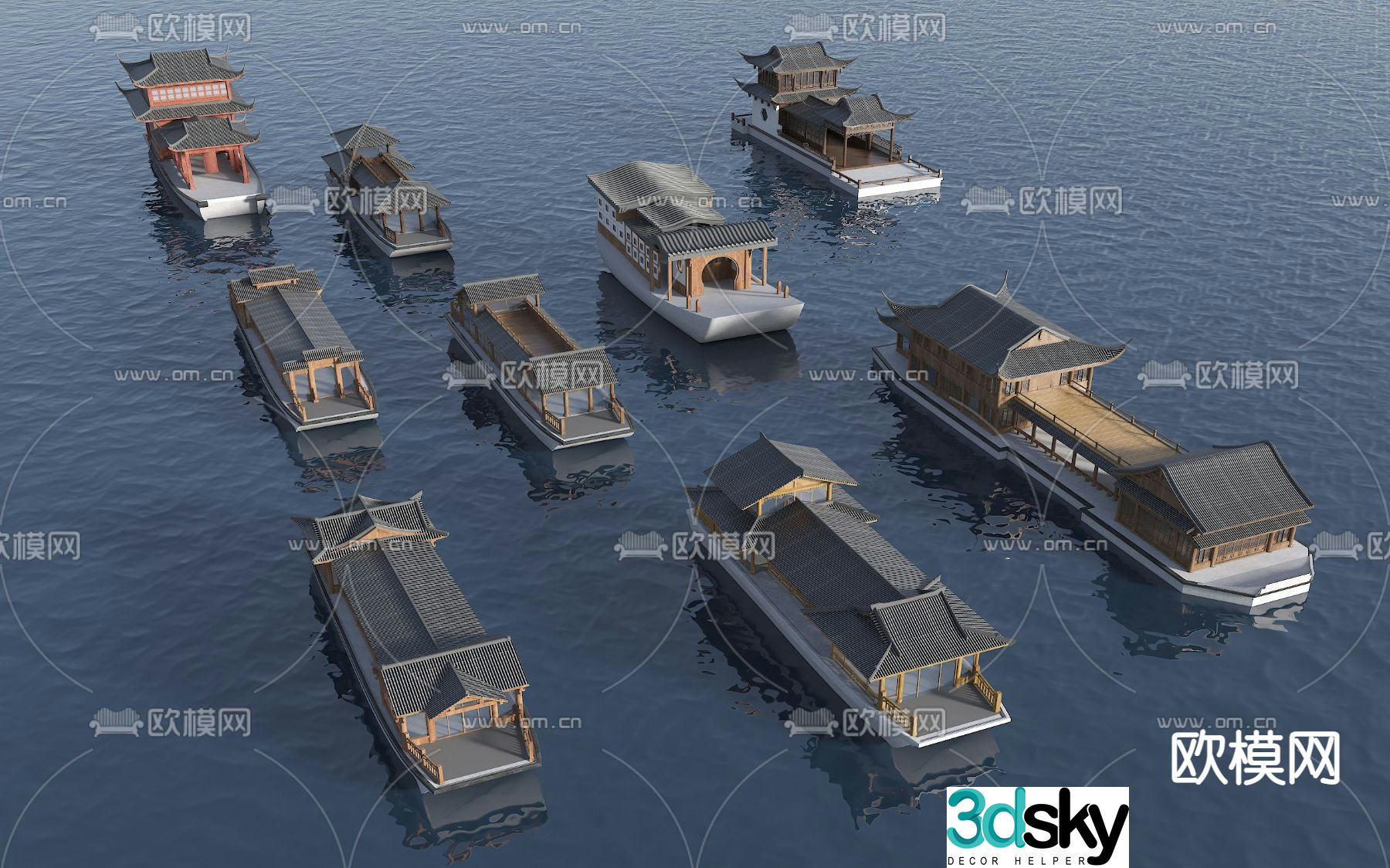 Chinese style boat, cruise ship, sightseeing boat, flower boat 3D model