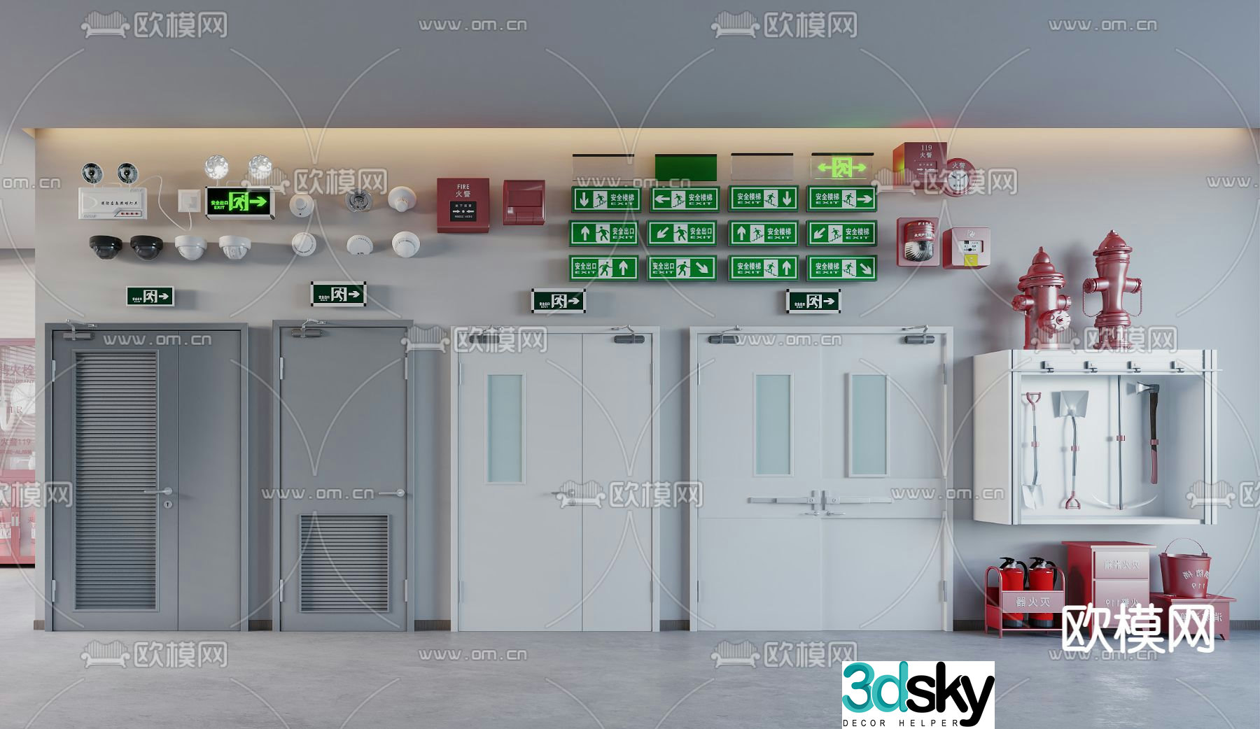 fire door fire equipment fire hydrant safety exit 3d model