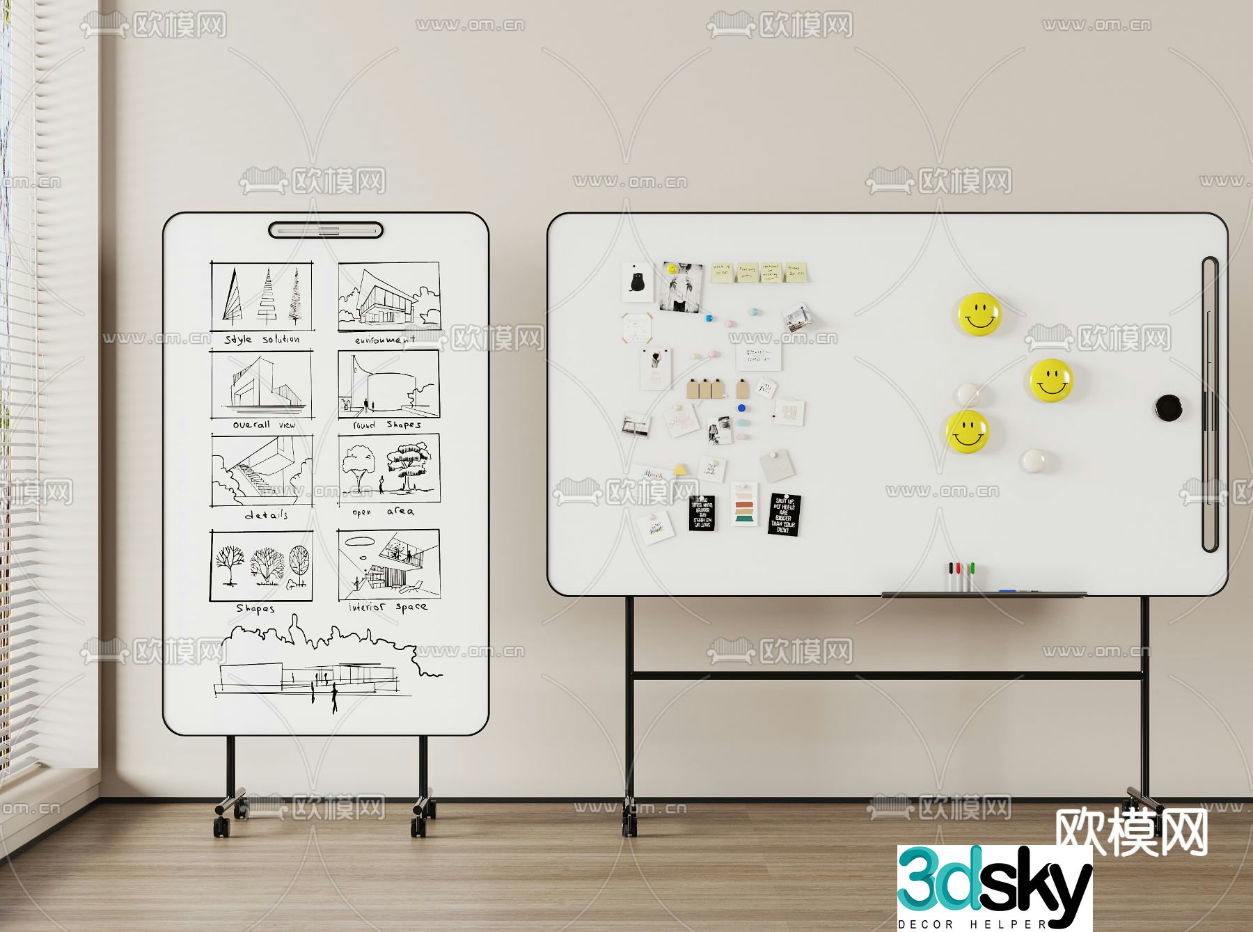 Office whiteboard sticky note mobile whiteboard 3d model