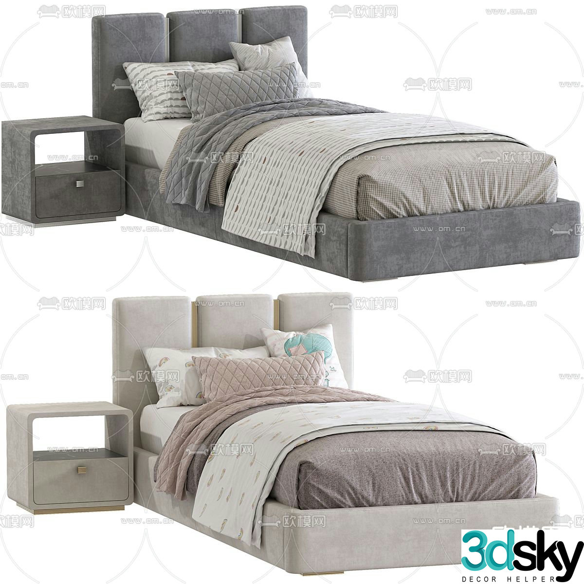 Modern single bed children’s bed 3d model