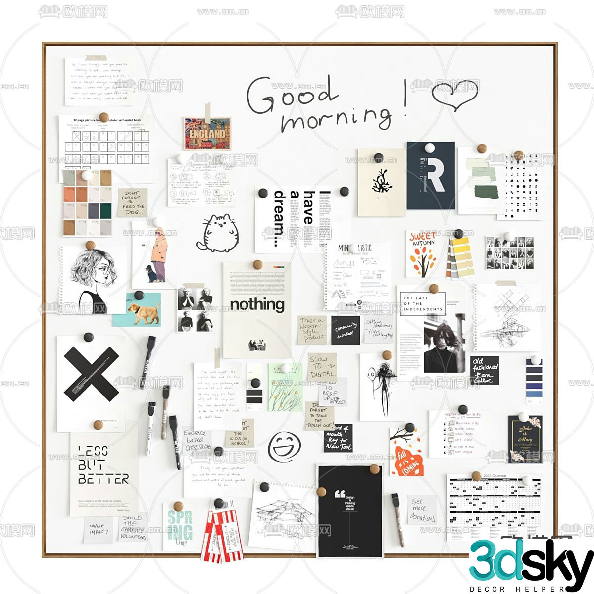 Office whiteboard sticky note 3d model