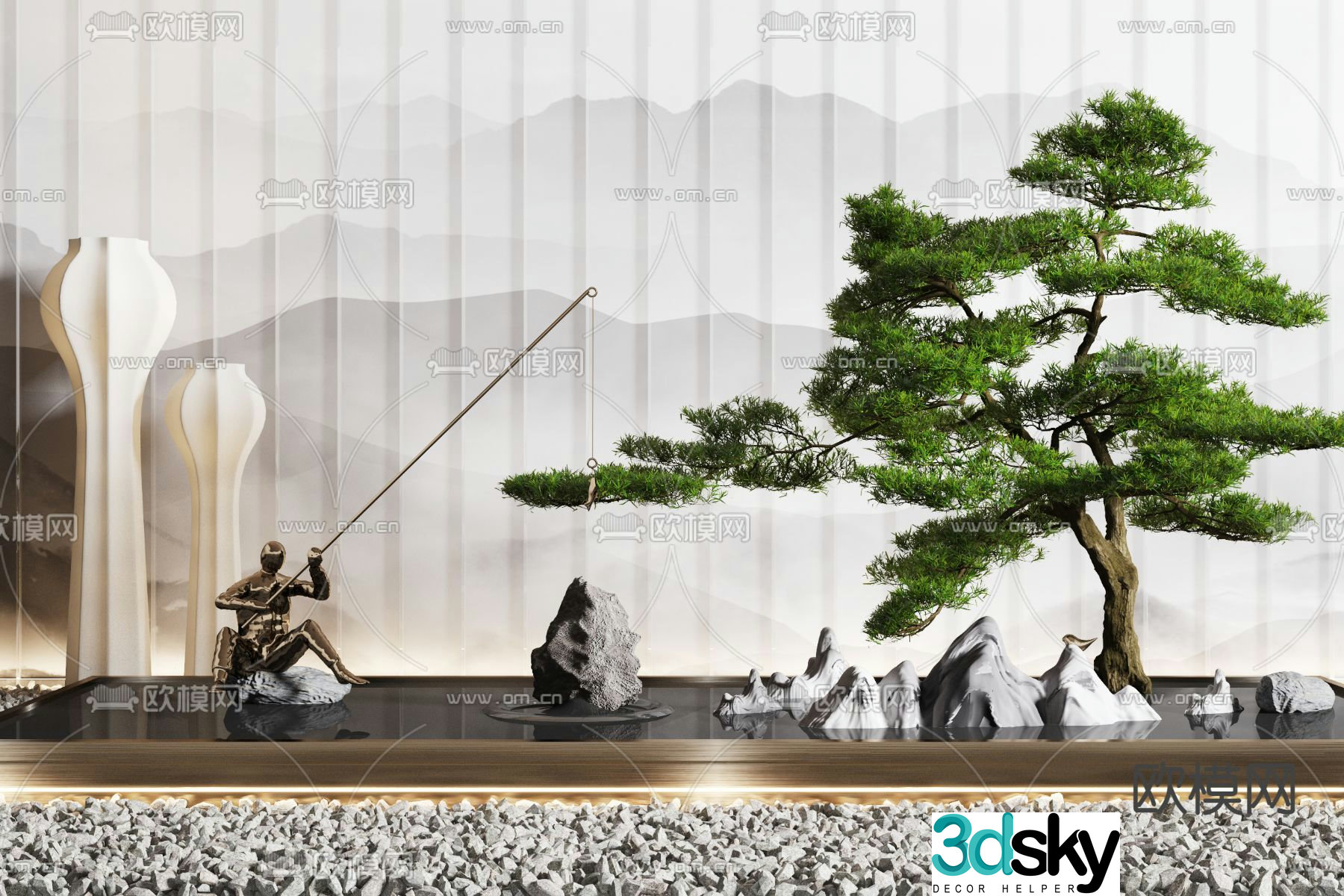 Indoor landscape pine tree landscaping 3d model