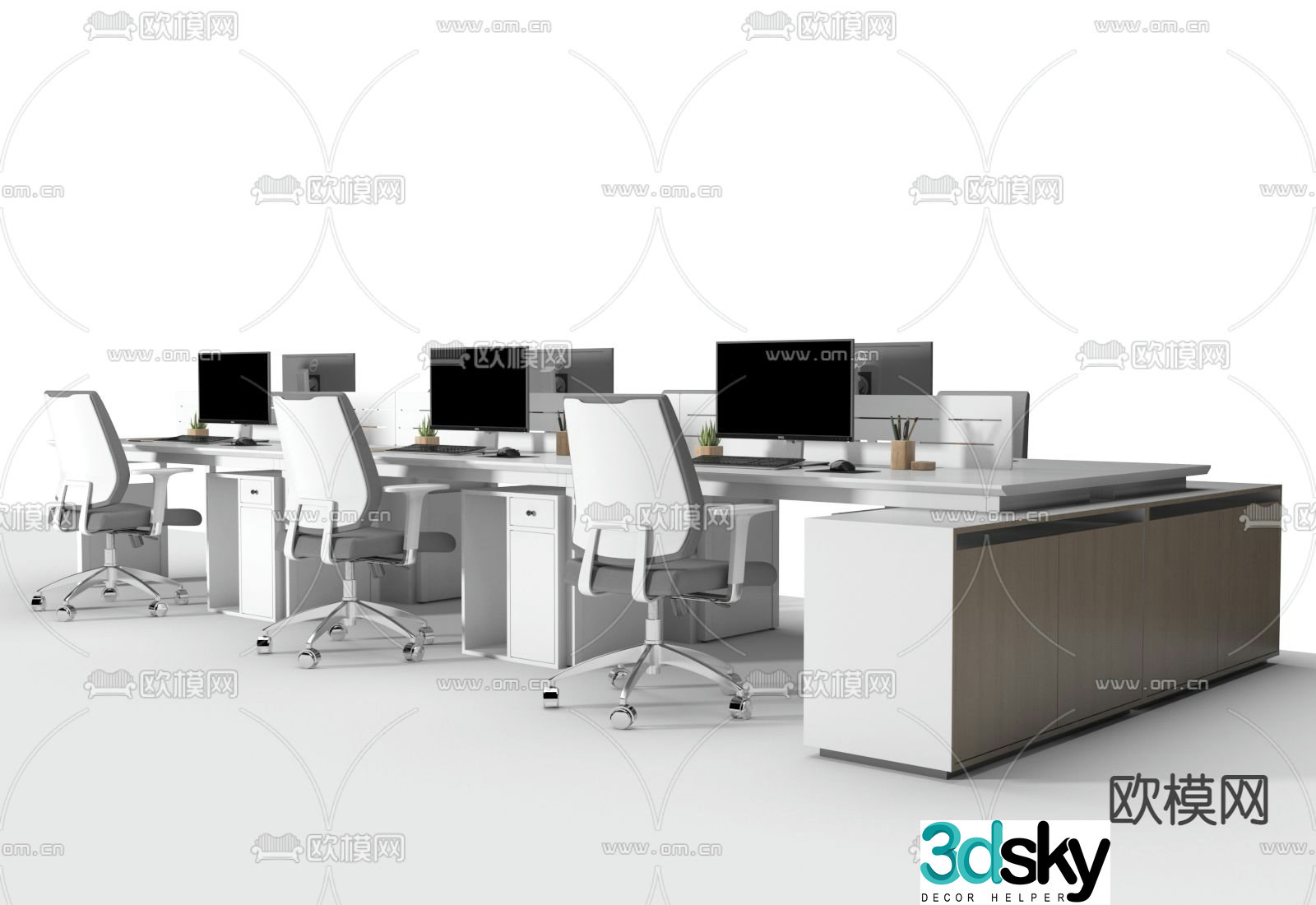 Office desk and chair booth 3d model