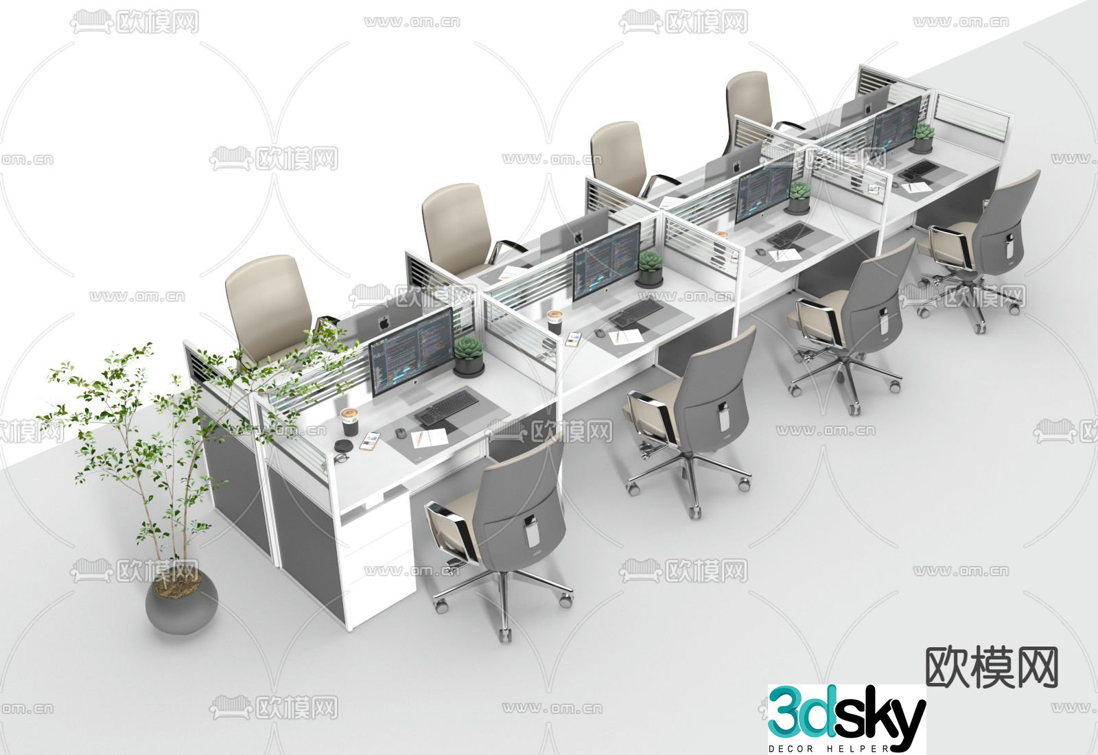 Office desk and chair screen card station 3D model