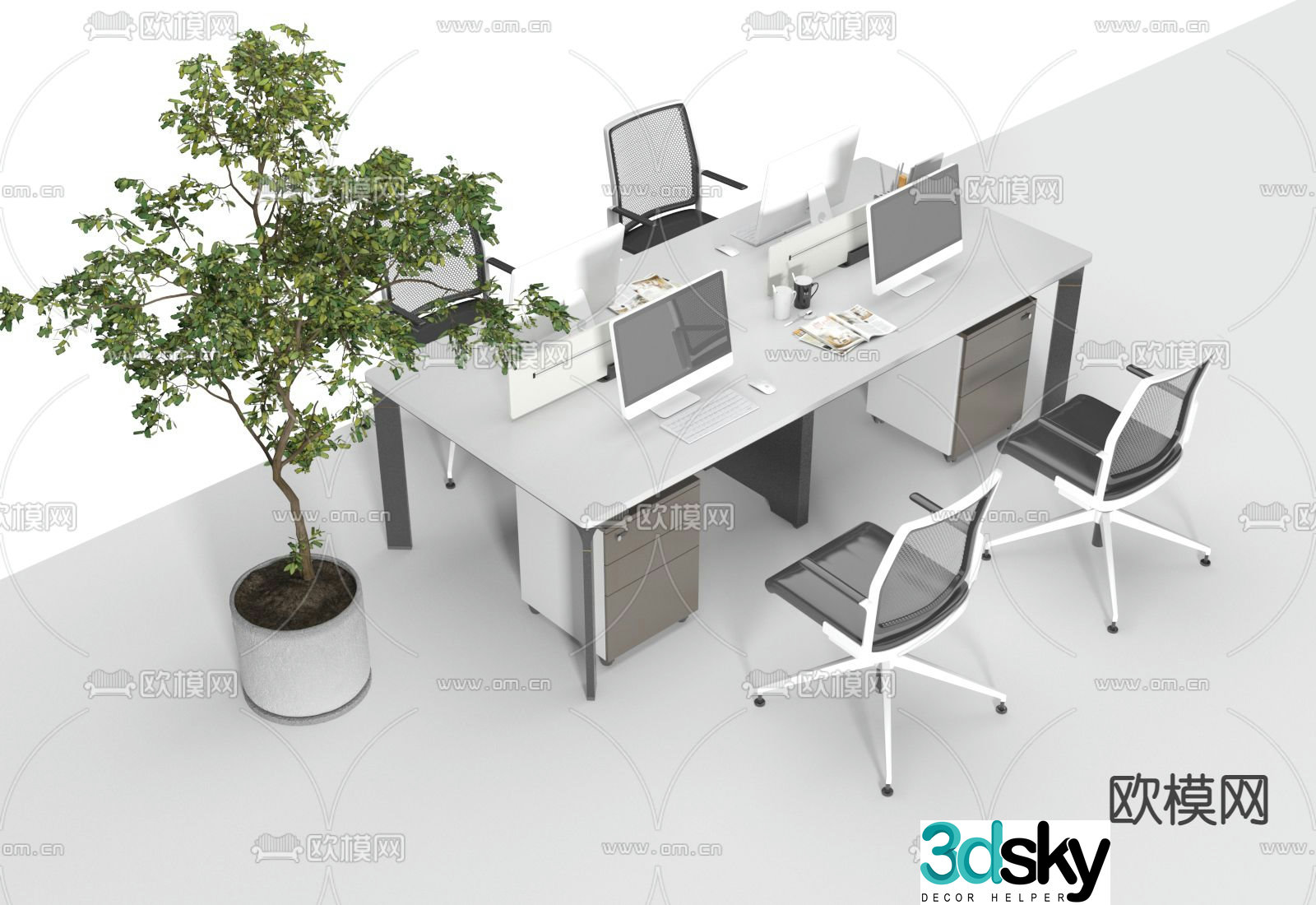 Office desk and chair screen card station 3D model