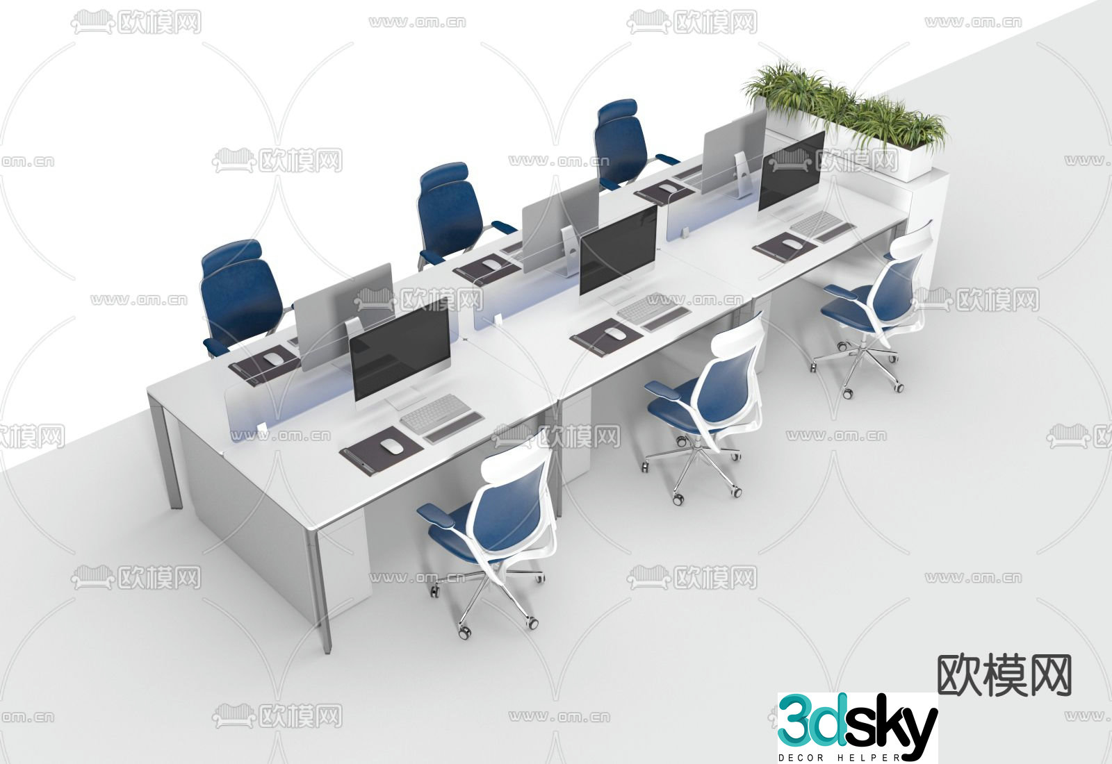 Office desk and chair screen card station 3D model