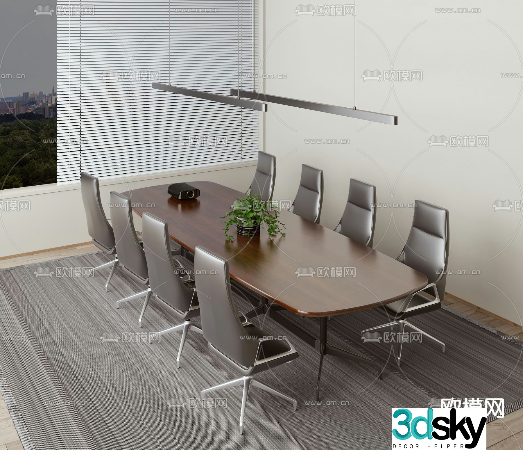 Modern conference table and chairs 3d model
