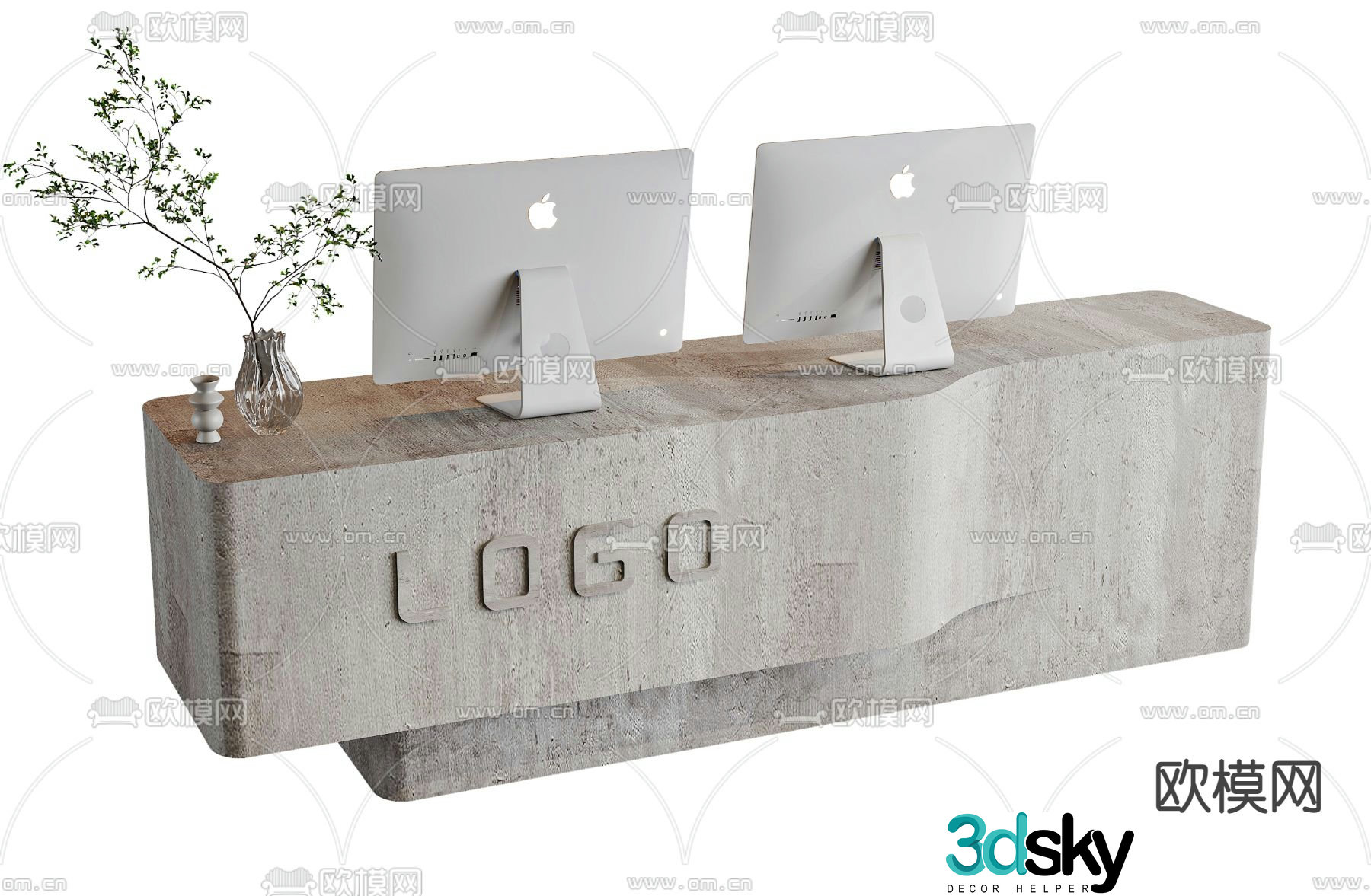 wabi-sabi front desk reception desk service desk 3d model
