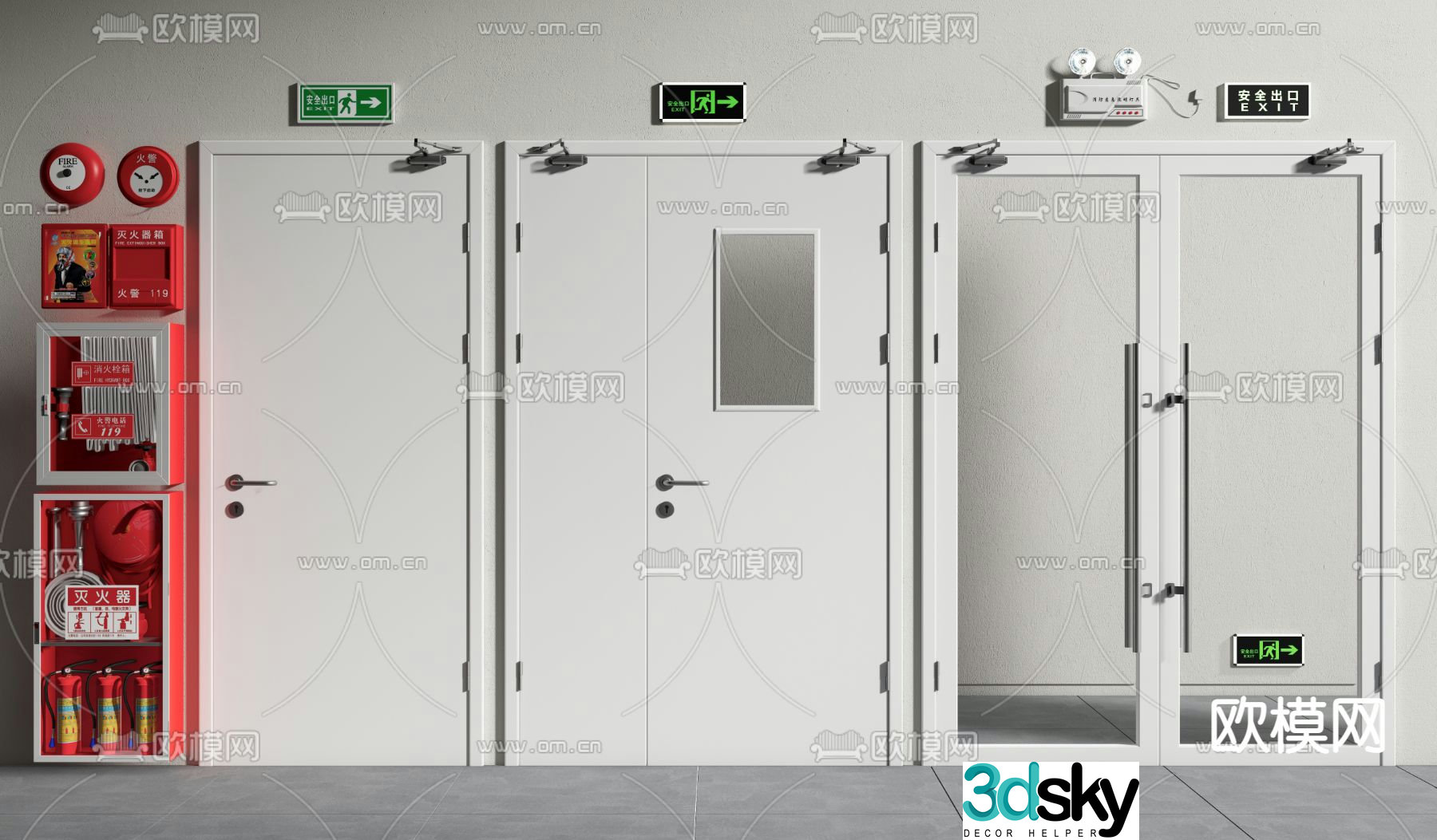 fire extinguisher fire door safety door fire door 3d model