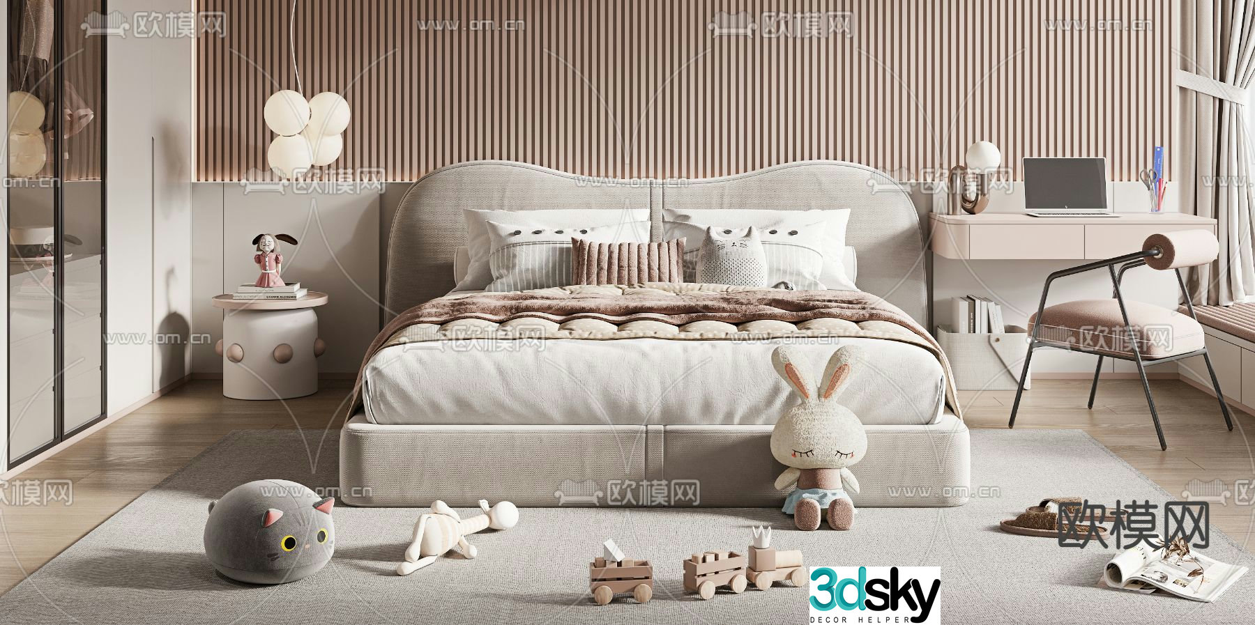 Modern children’s bed double bed 3d model