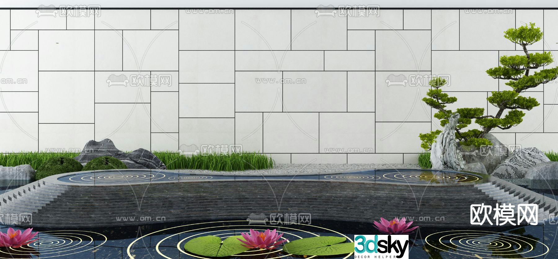 Garden landscape waterscape sketch 3d model