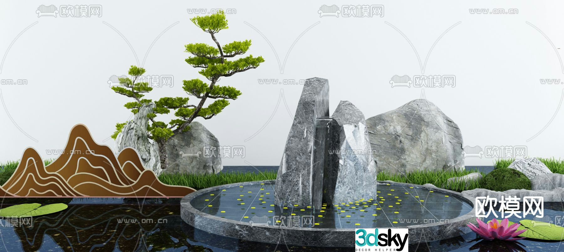Fountain Water View Landscape Sketch 3D Model