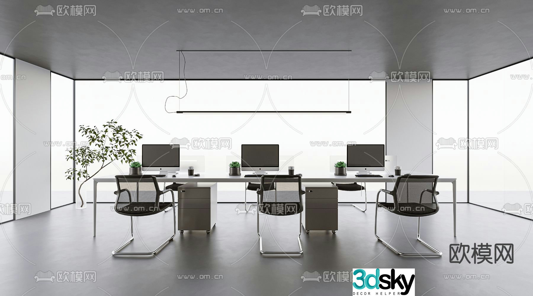 Office desk and chair workstation 3d model