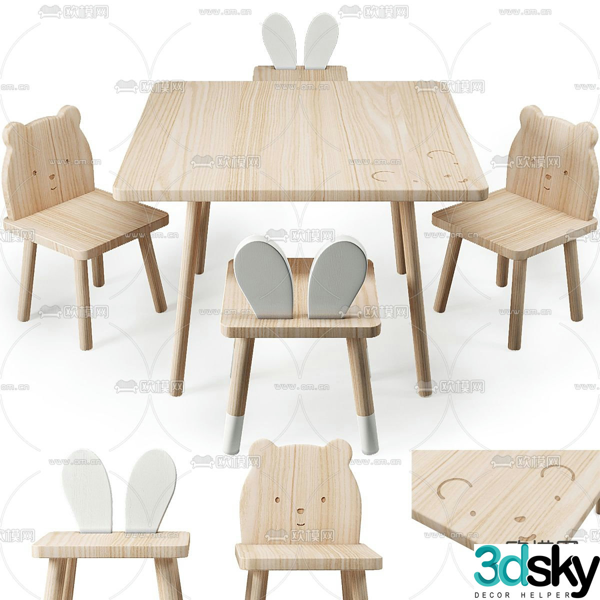 Solid wood tables and chairs children’s tables and chairs 3d model