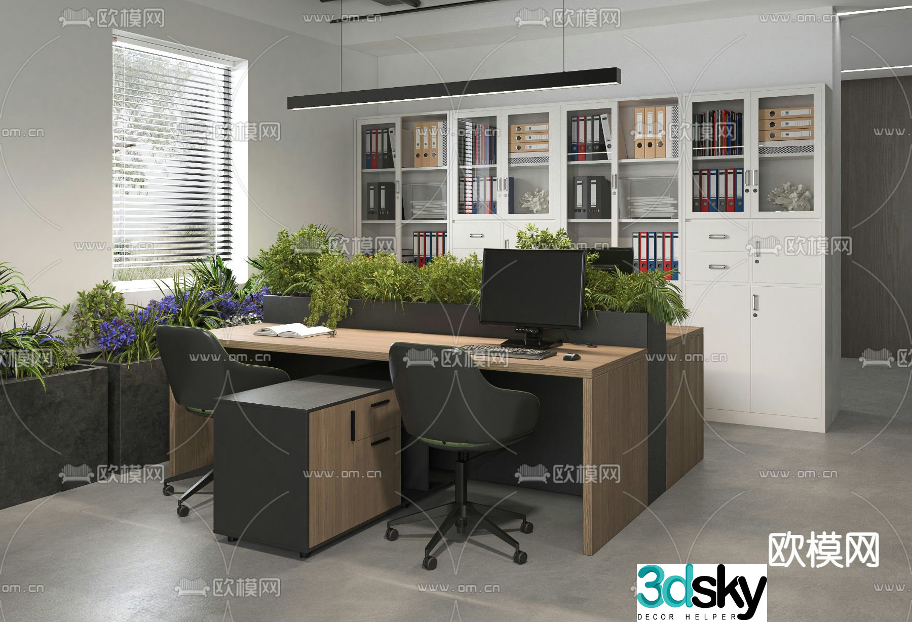 Office desk and chair card space 3d model