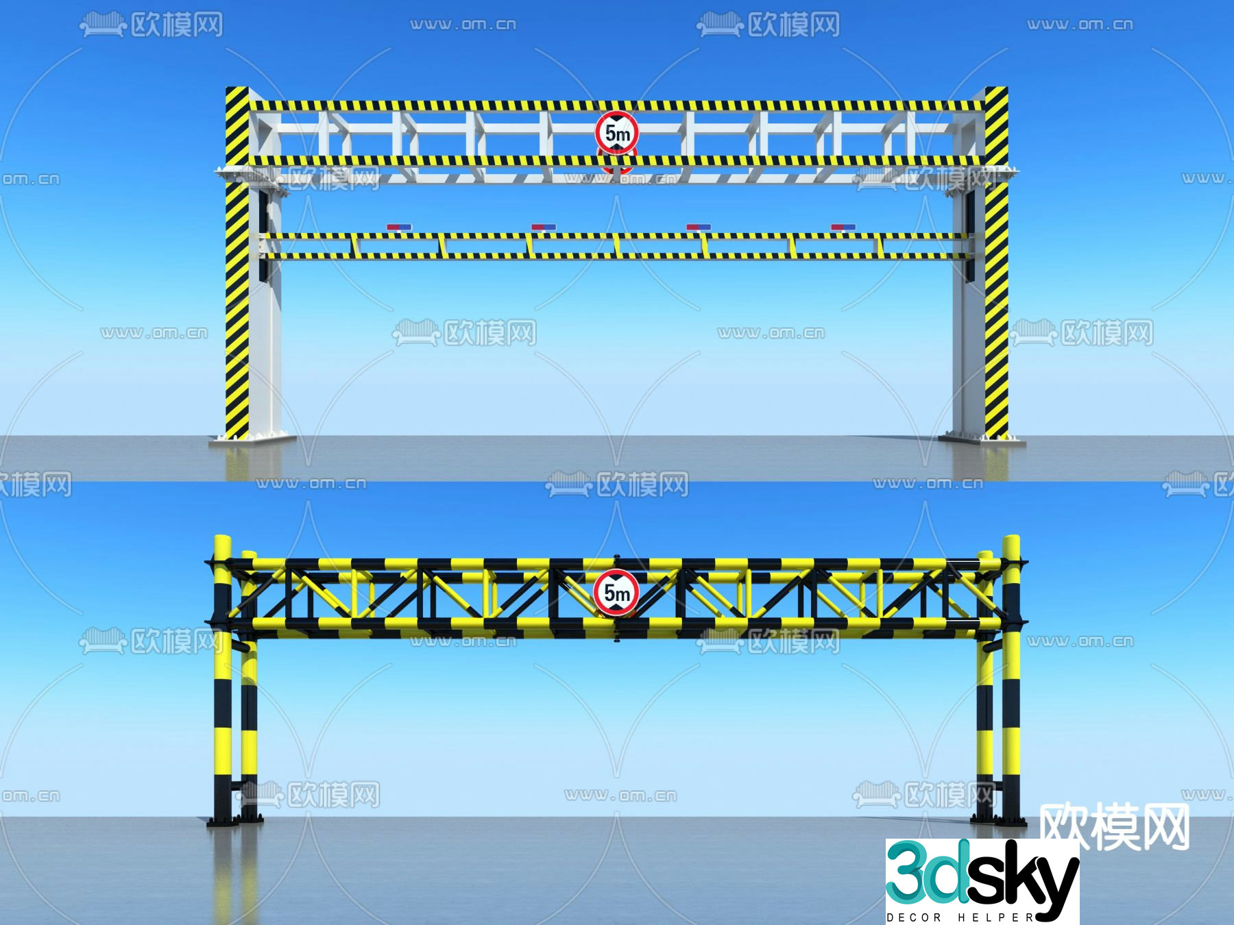 Road height limit pole 3D model