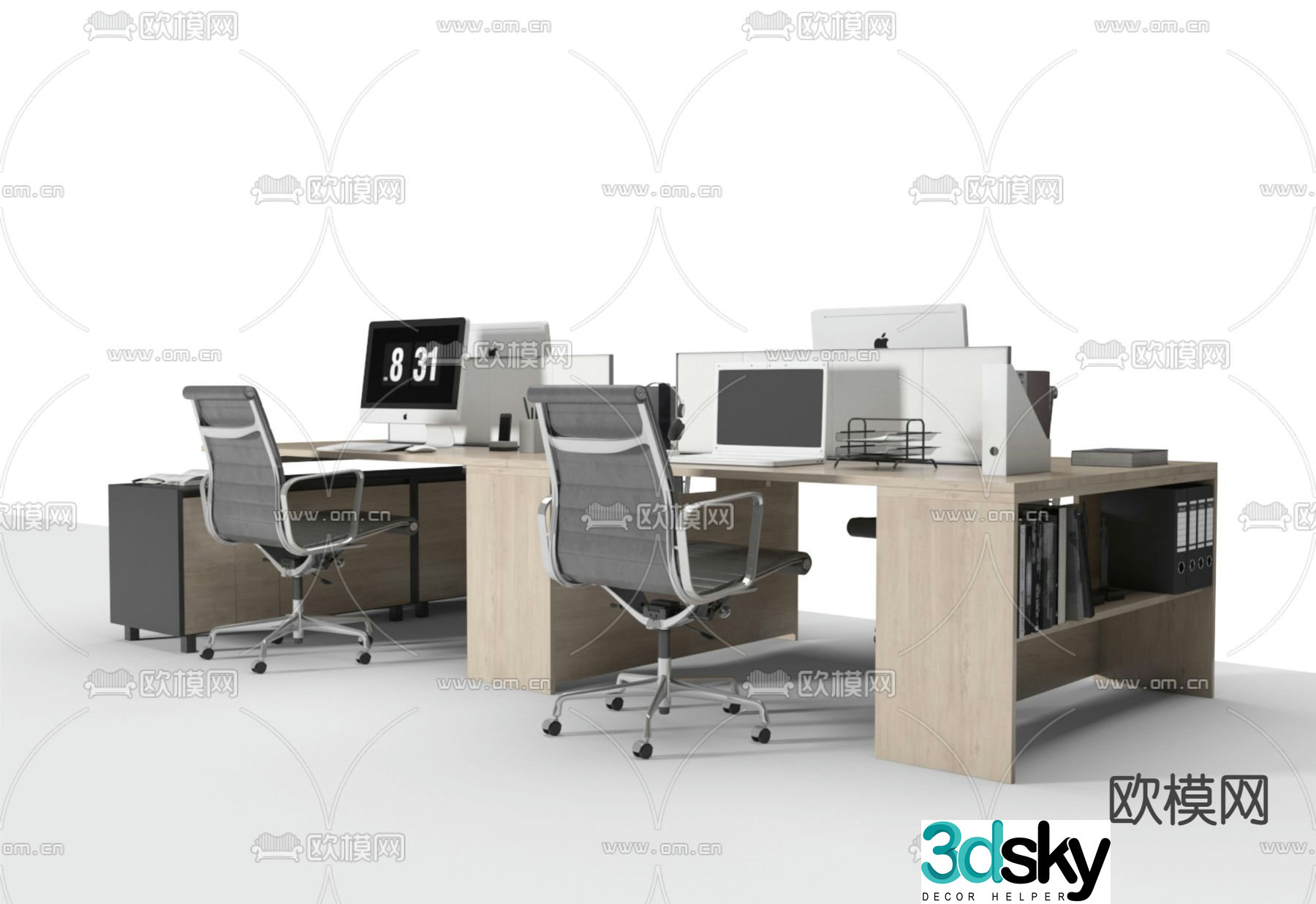 Office desk and chair station 3D model