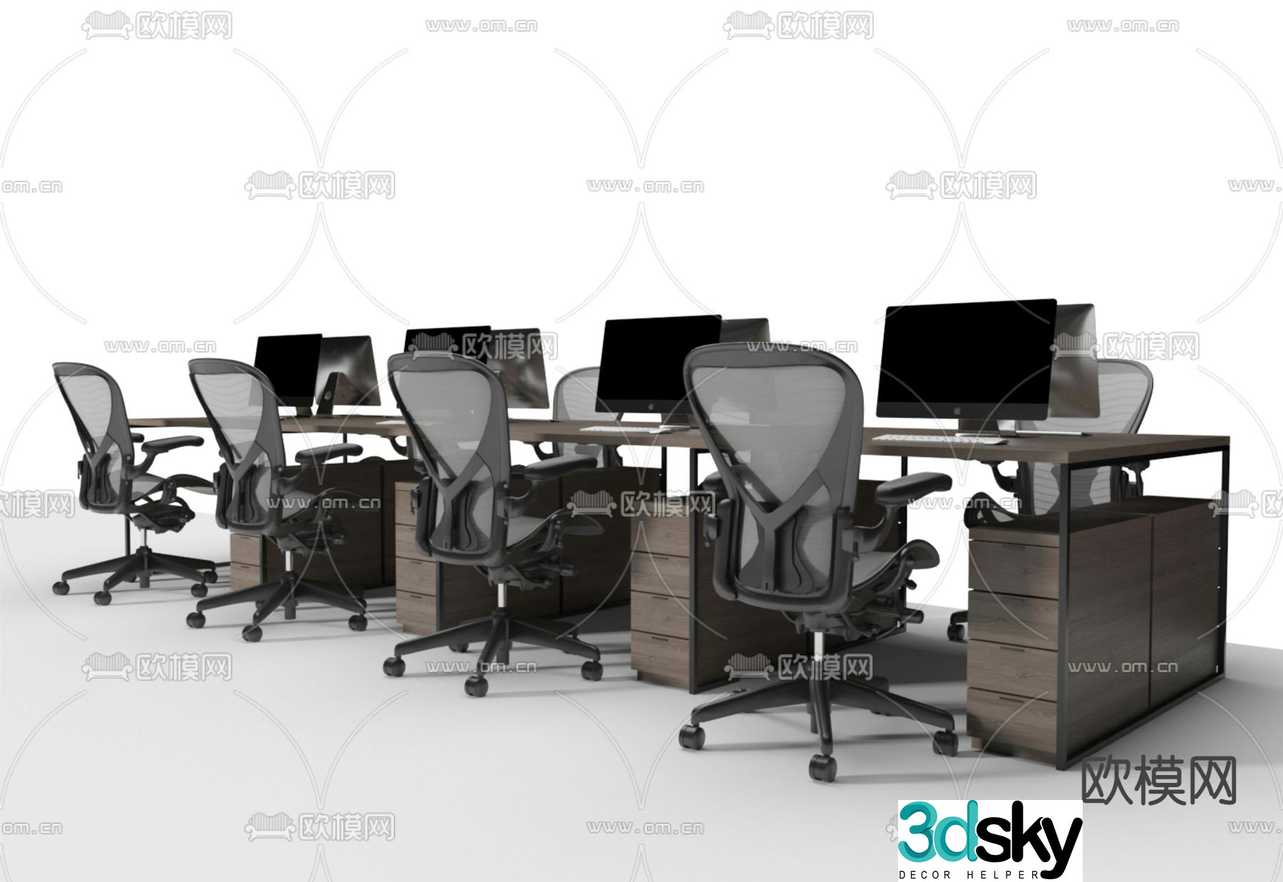 Office desk and chair screen card 3d model