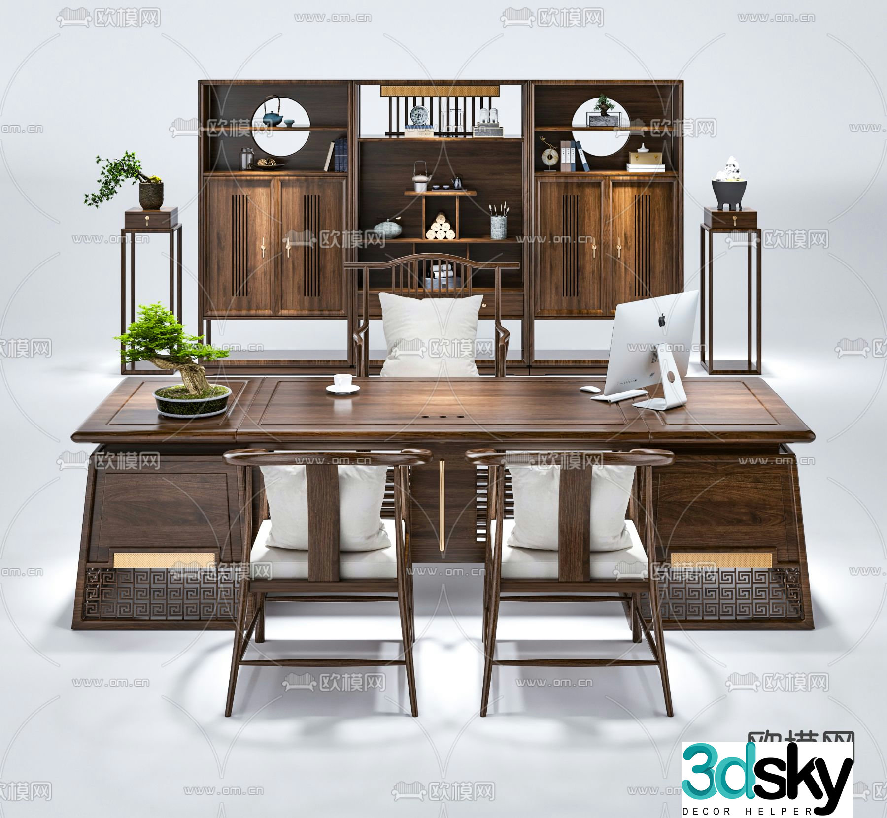 New Chinese style office desk 3D model