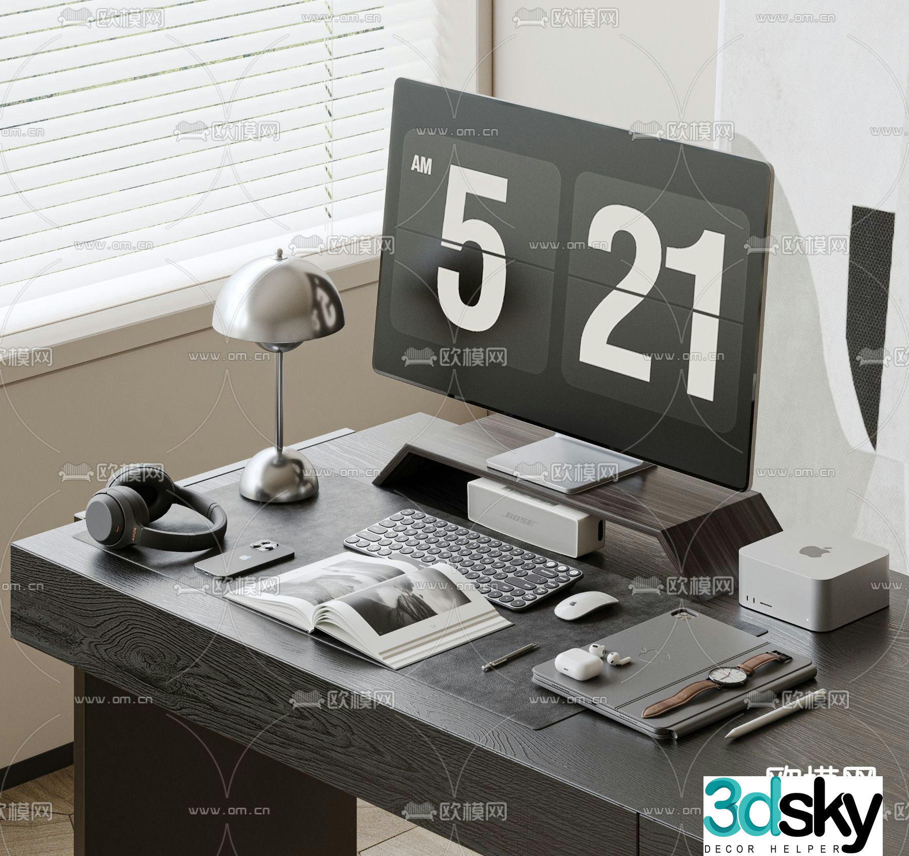 Desktop accessories books notebook 3d model
