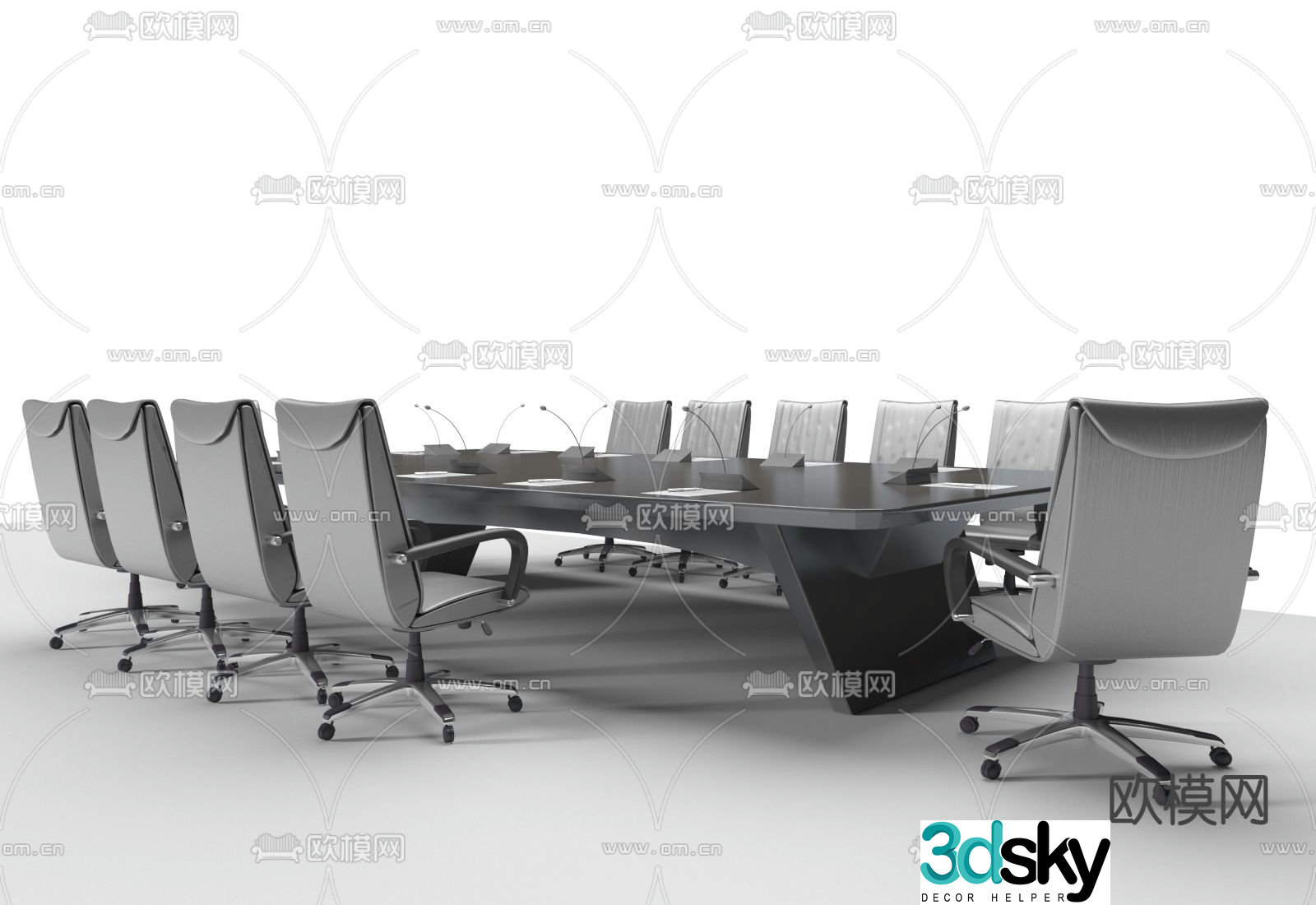 Modern conference table and chairs 3d model
