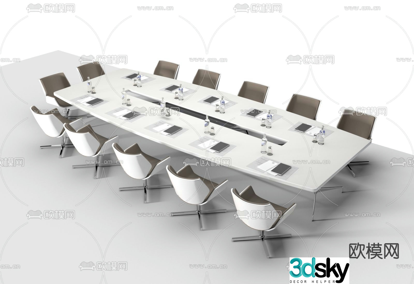 Modern conference table and chairs 3d model