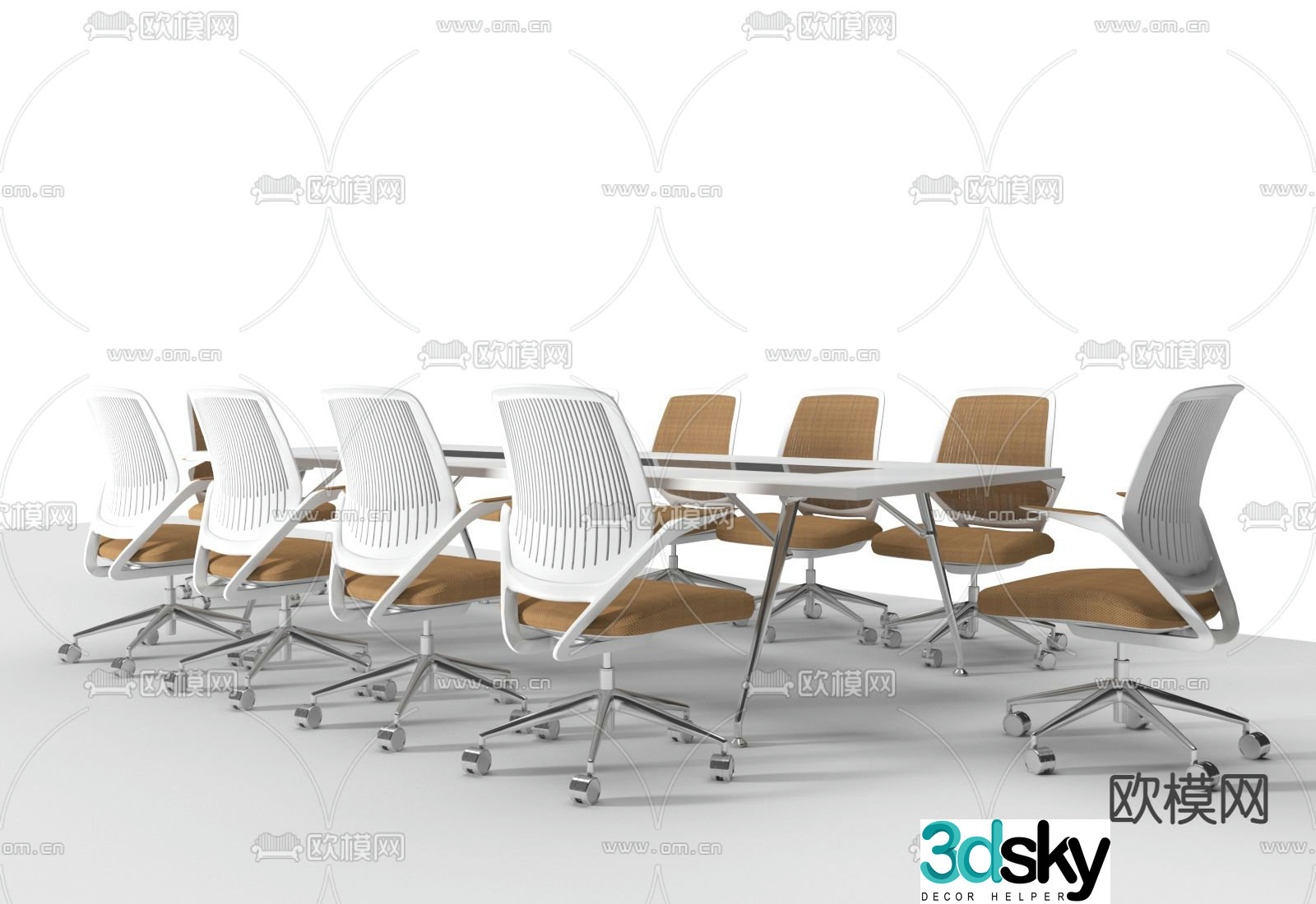 Modern conference table and chairs 3d model