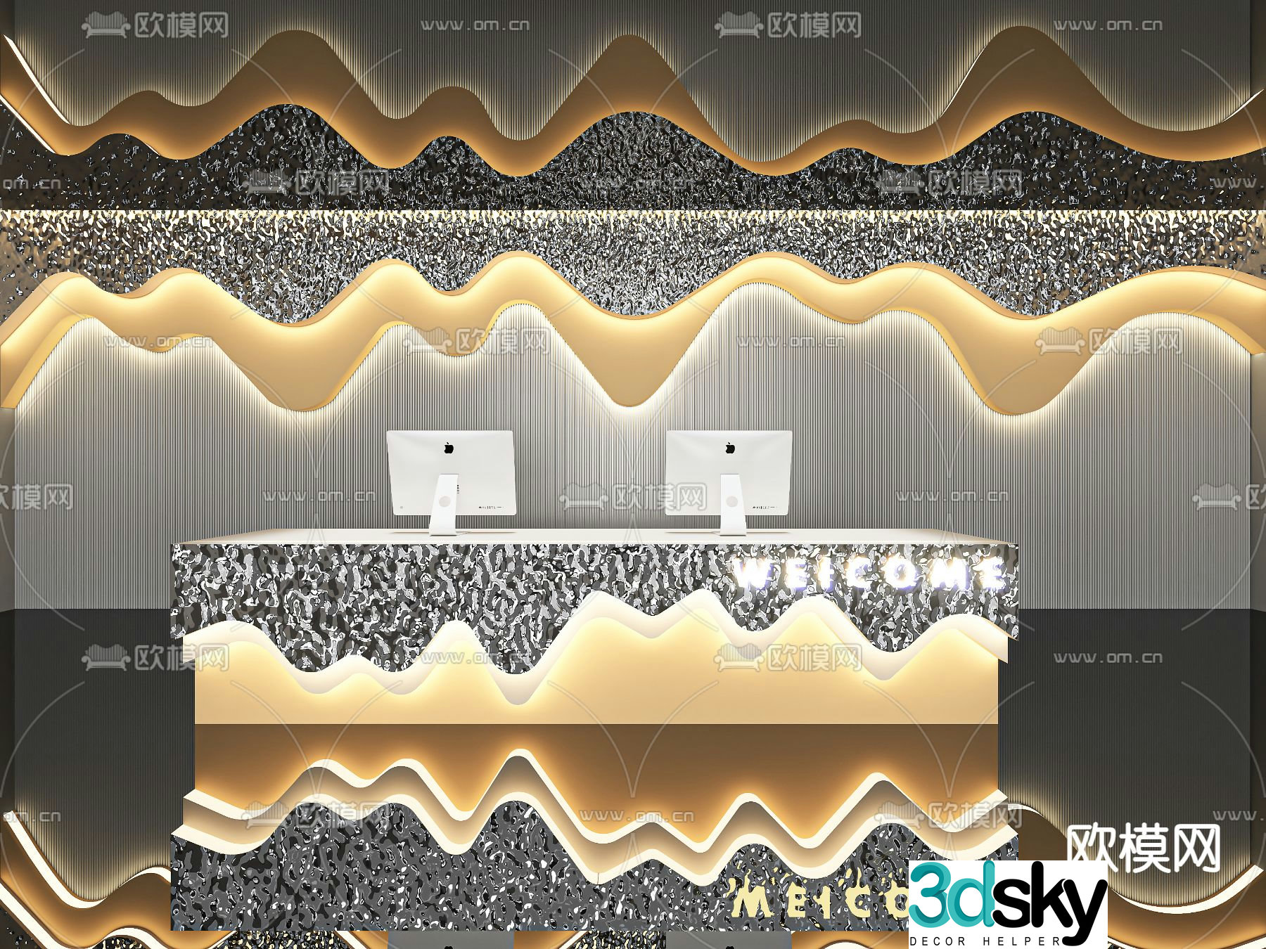Light luxury style reception desk 3D model