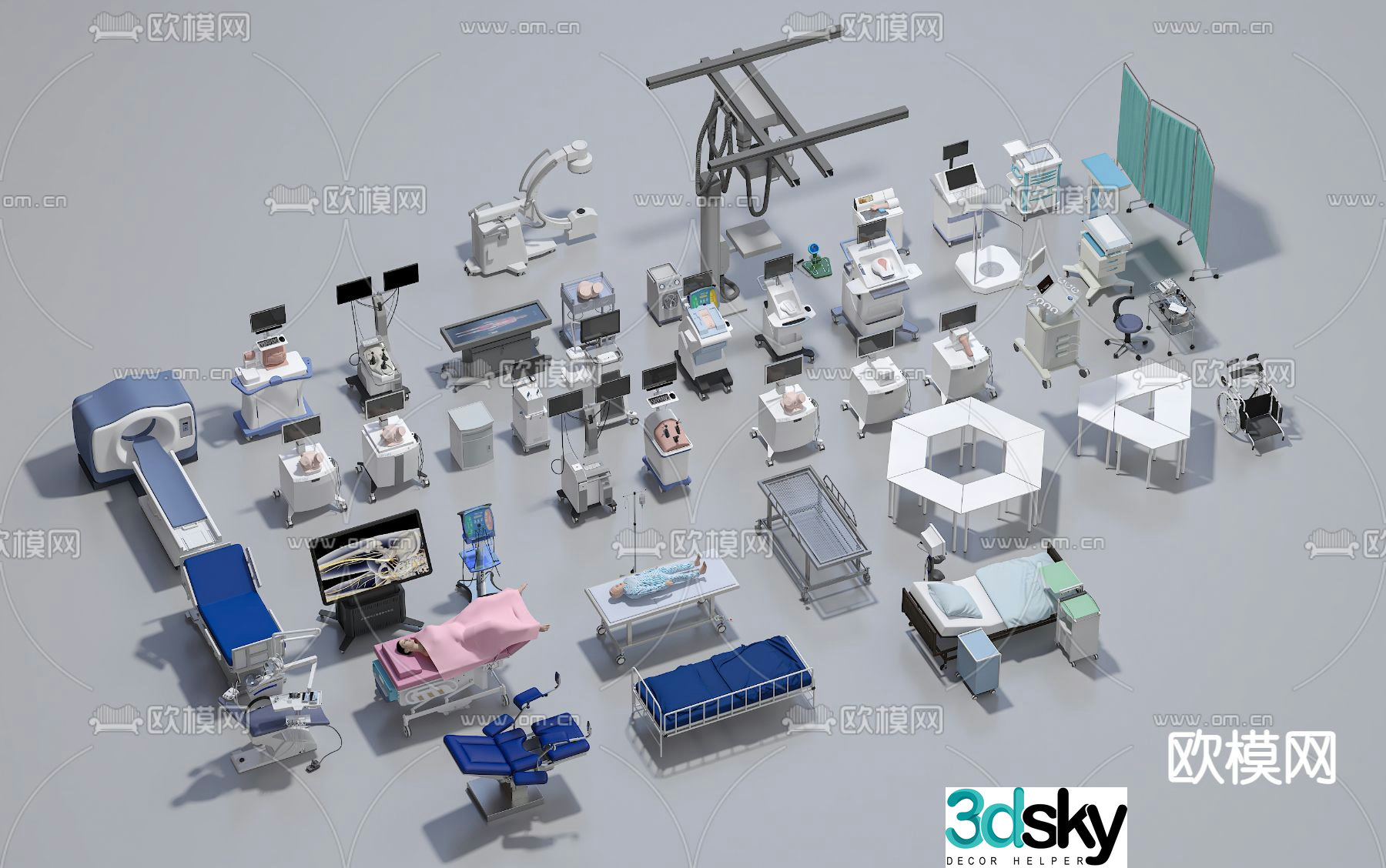Medical equipment diagnosis and treatment bed 3d model
