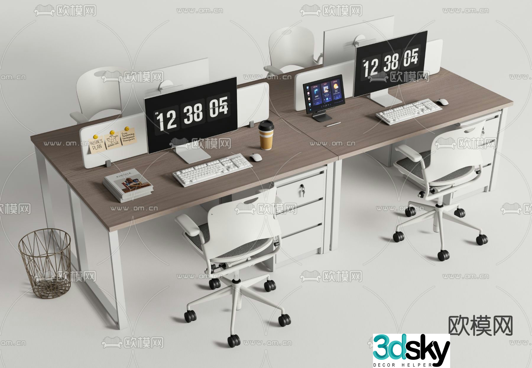 Office desk and chair screen card station 3D model
