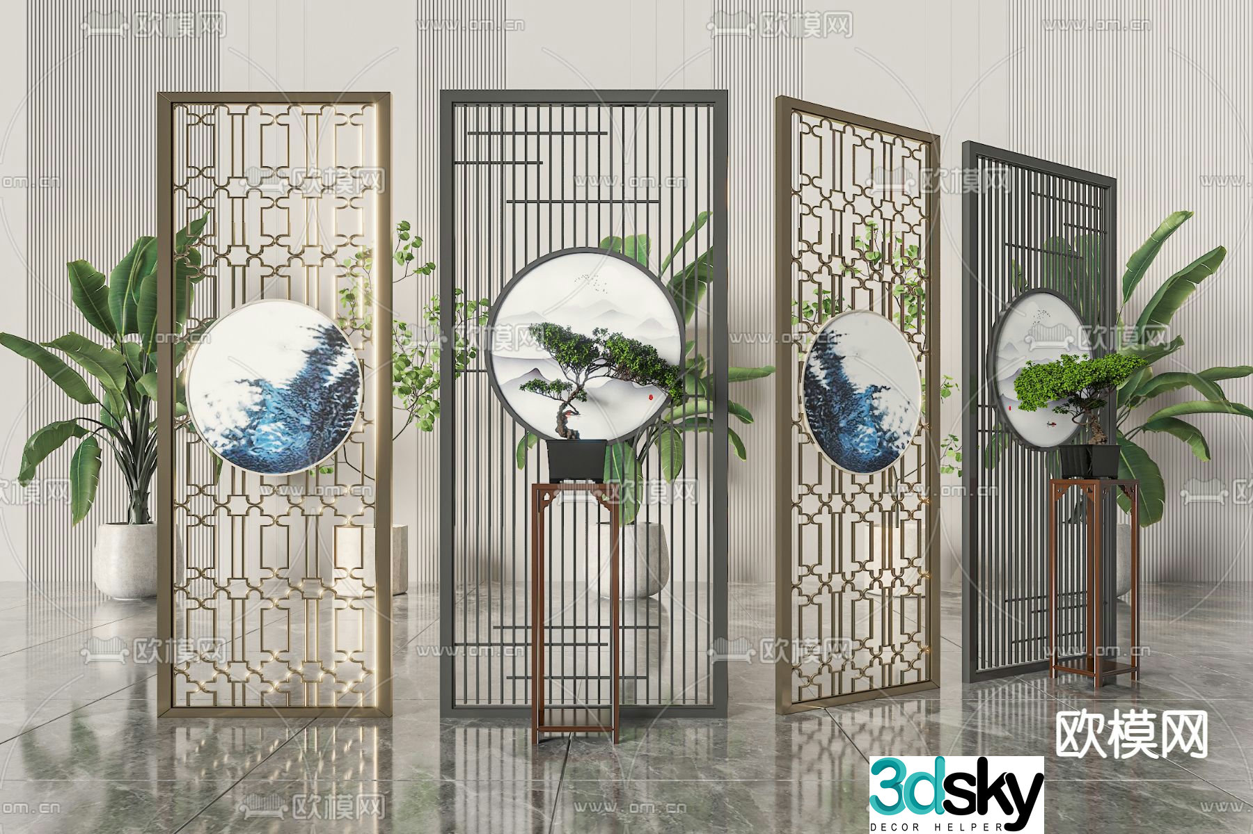 New Chinese-style screen partition 3D model