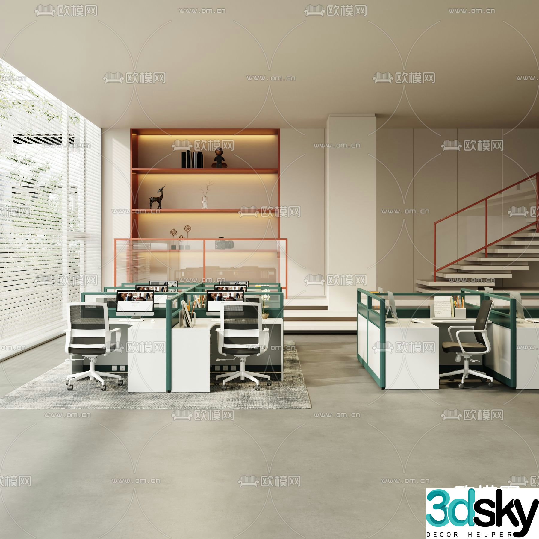 Office desk and chair screen card station 3D model