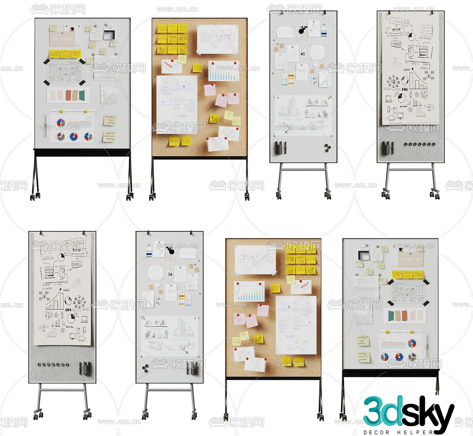 Office whiteboard writing board 3d model