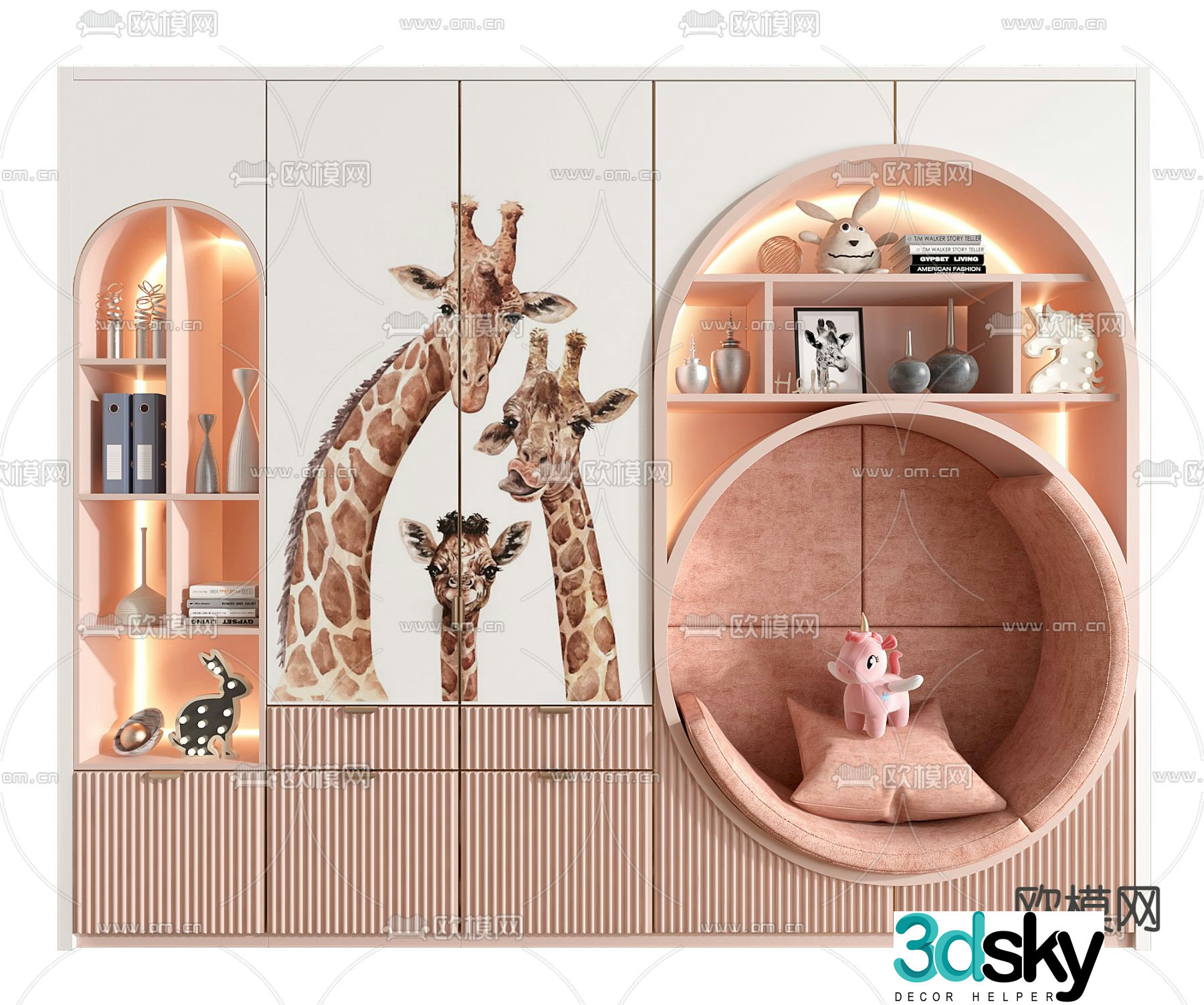 Children’s bookcase storage cabinet 3d model
