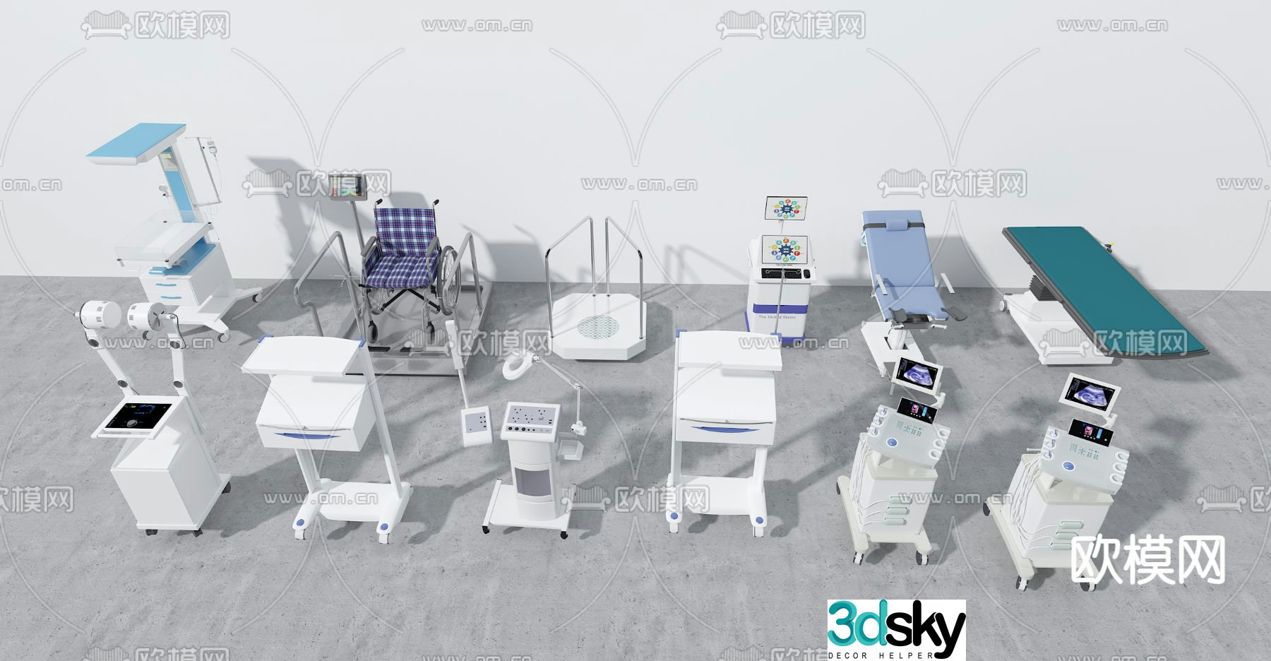 Medical equipment wheelchair B-ultrasound machine medical bed 3d model