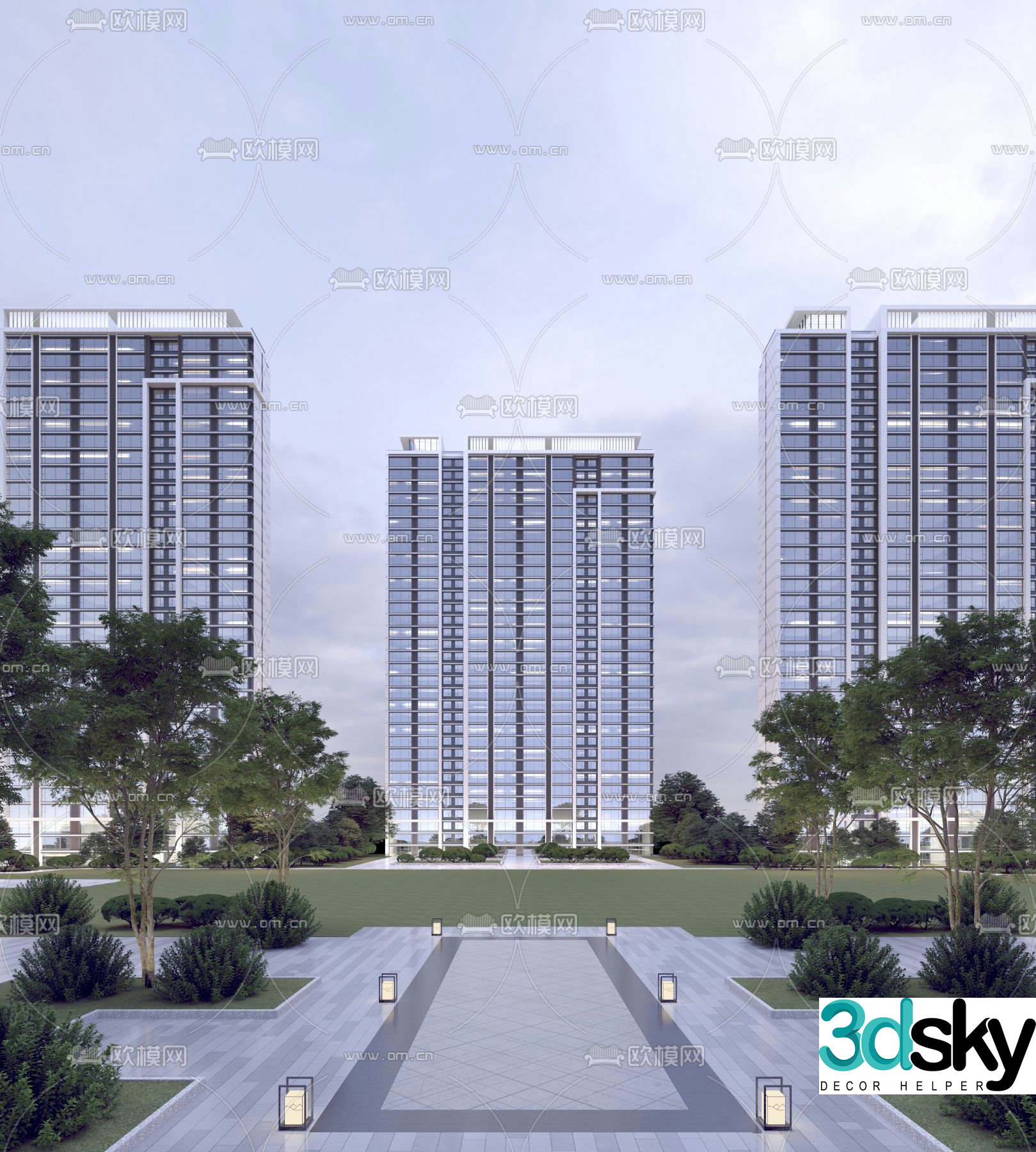 High-rise residential exterior 3D model