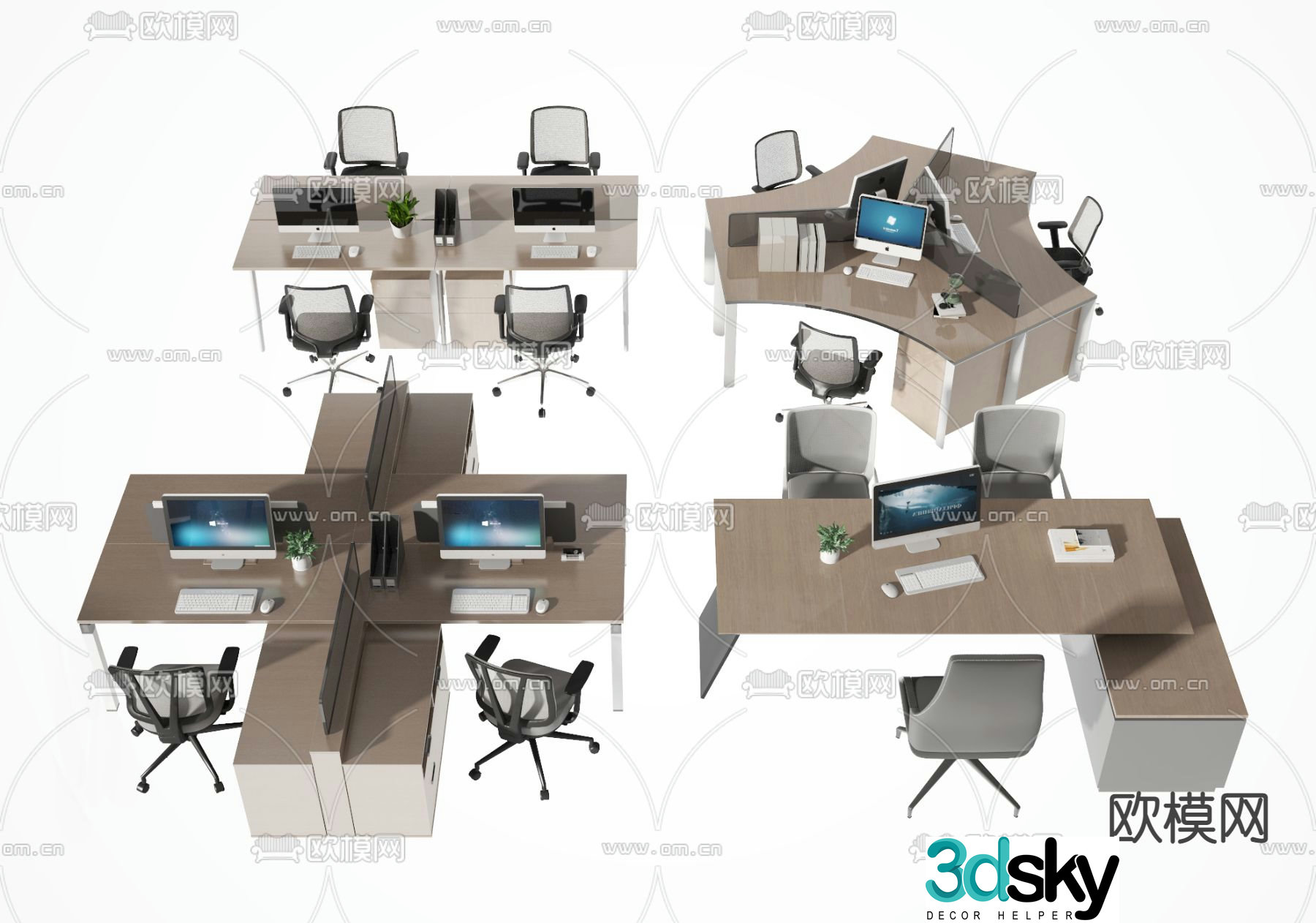 Office desk chair work station card space 3D model