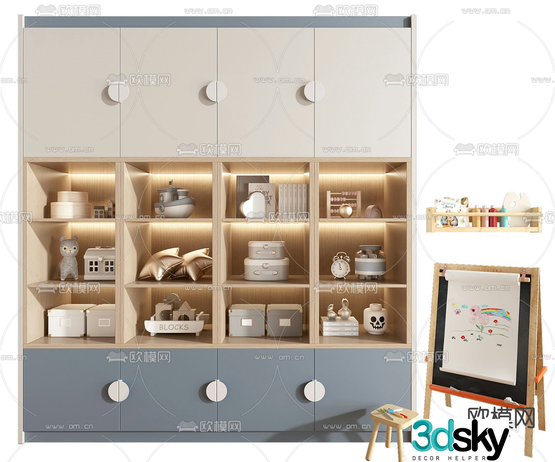 Children’s bookcase storage cabinet 3d model