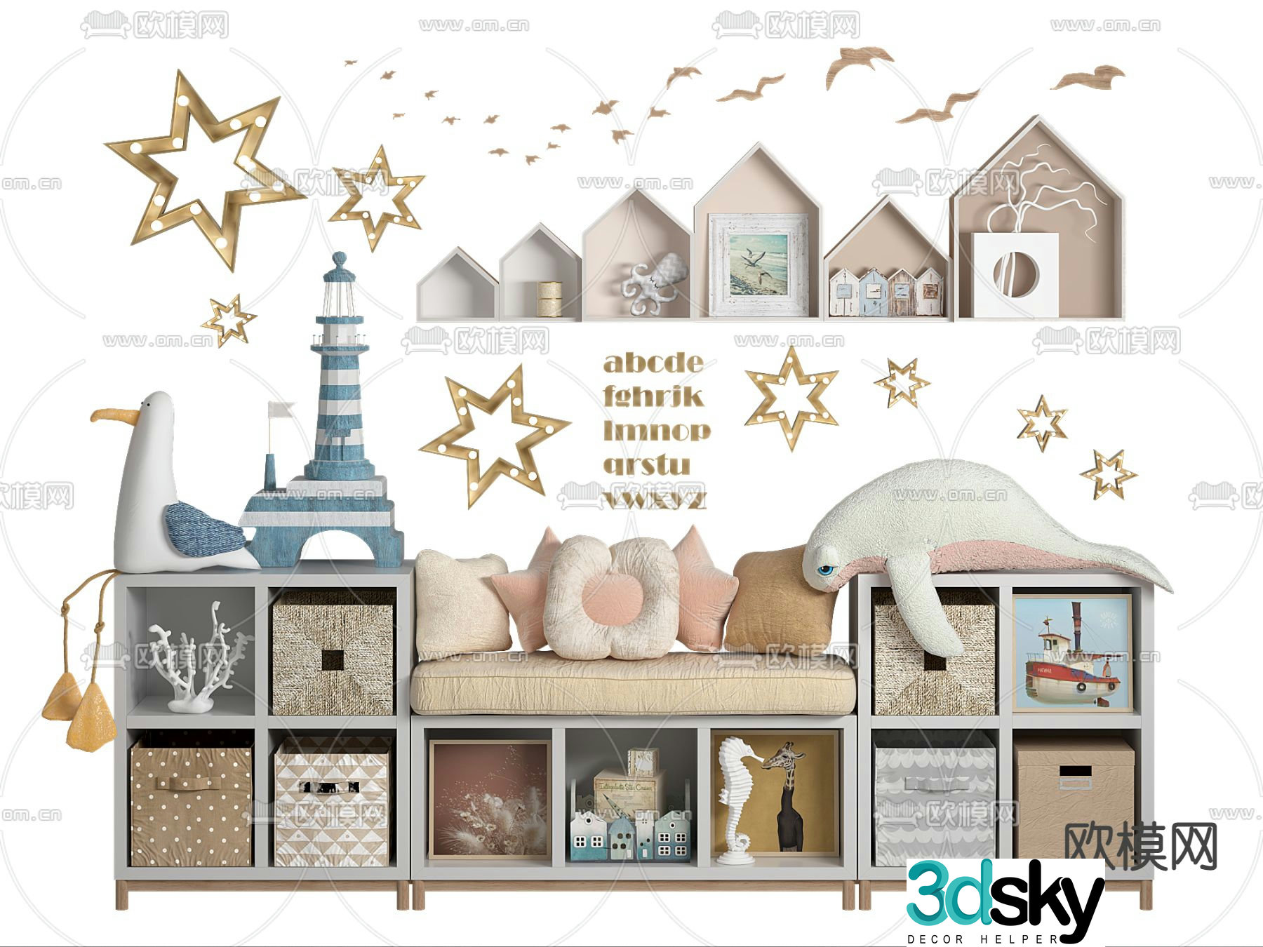 Children’s bookcase storage cabinet 3d model