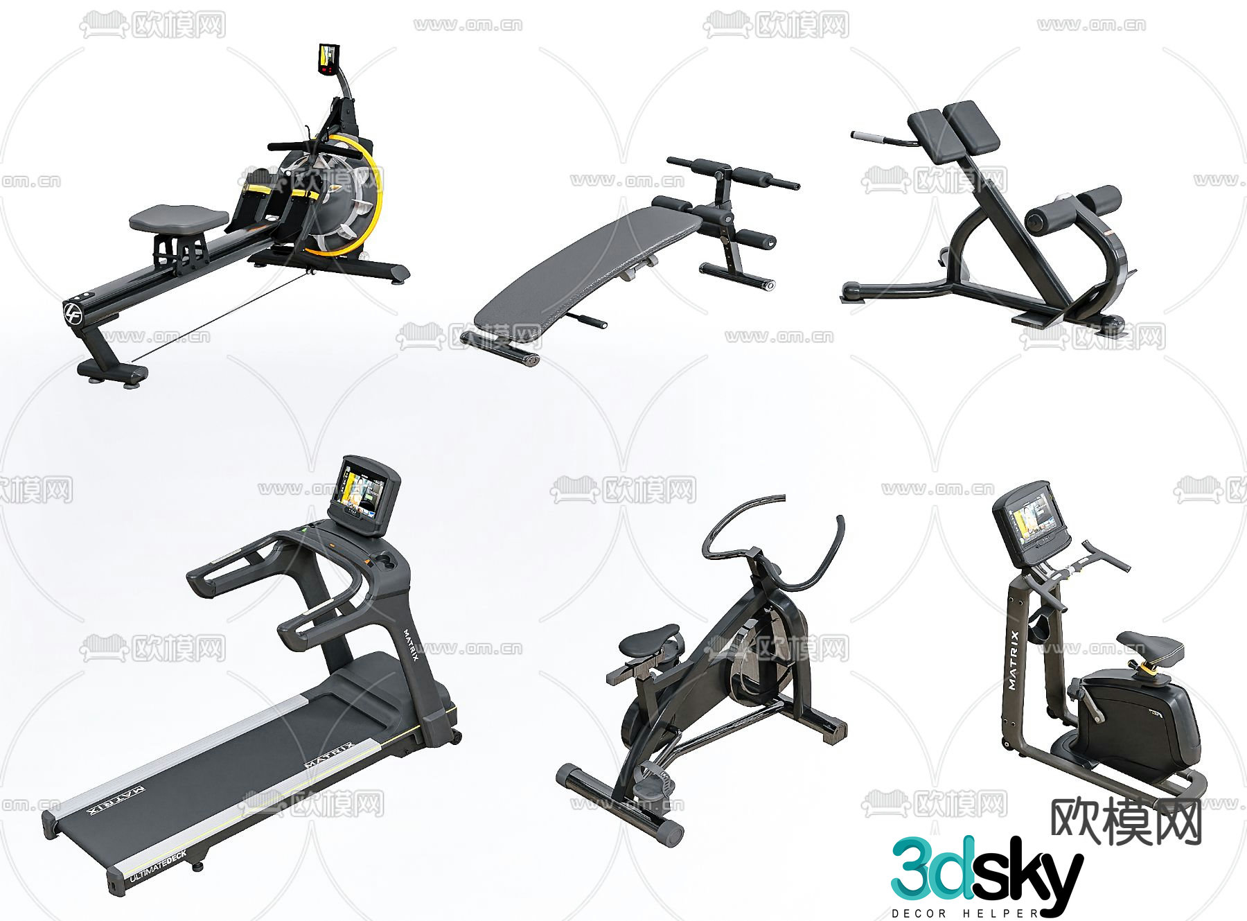 Fitness equipment treadmill spinning 3d model