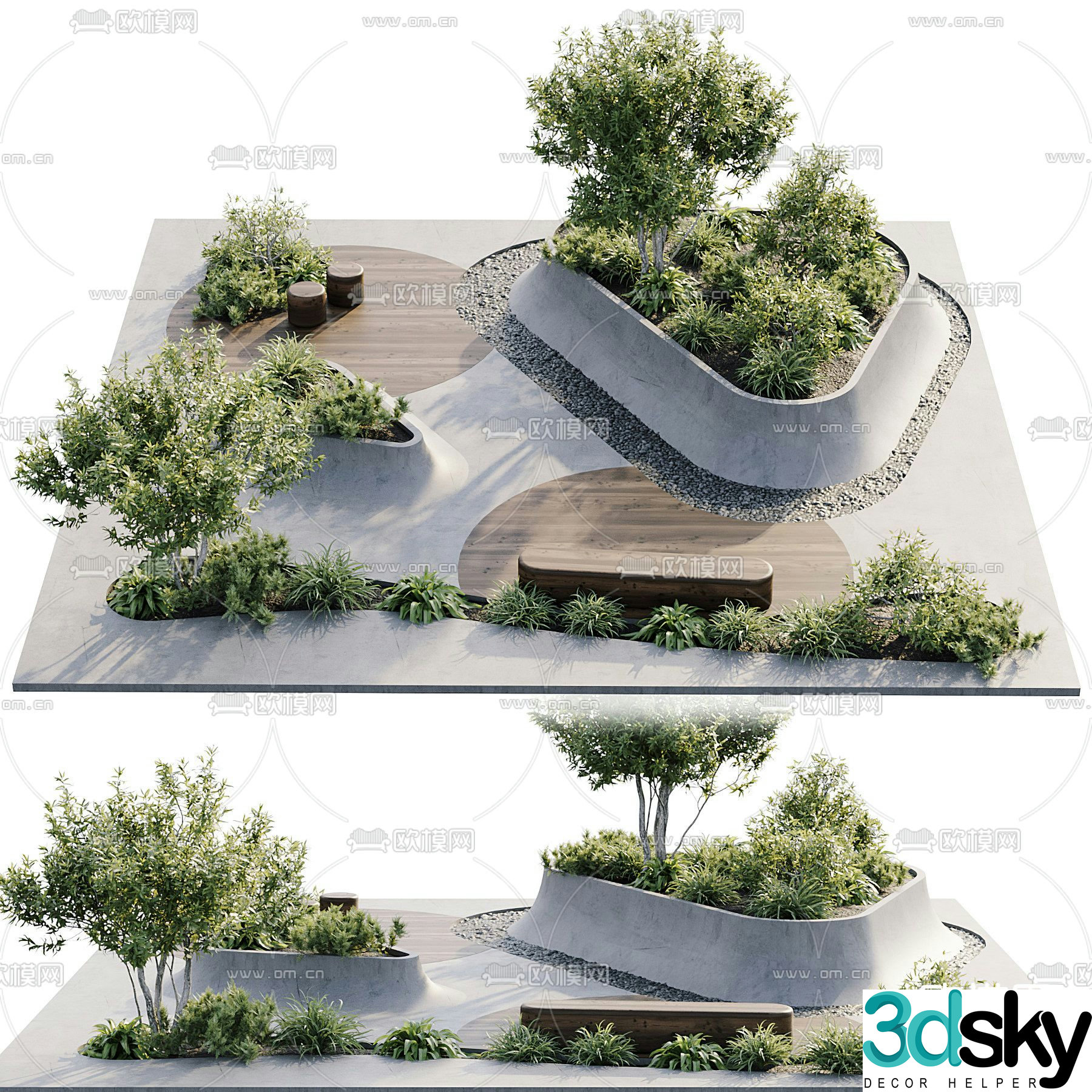 Landscape green plants outdoor flower pond 3D model